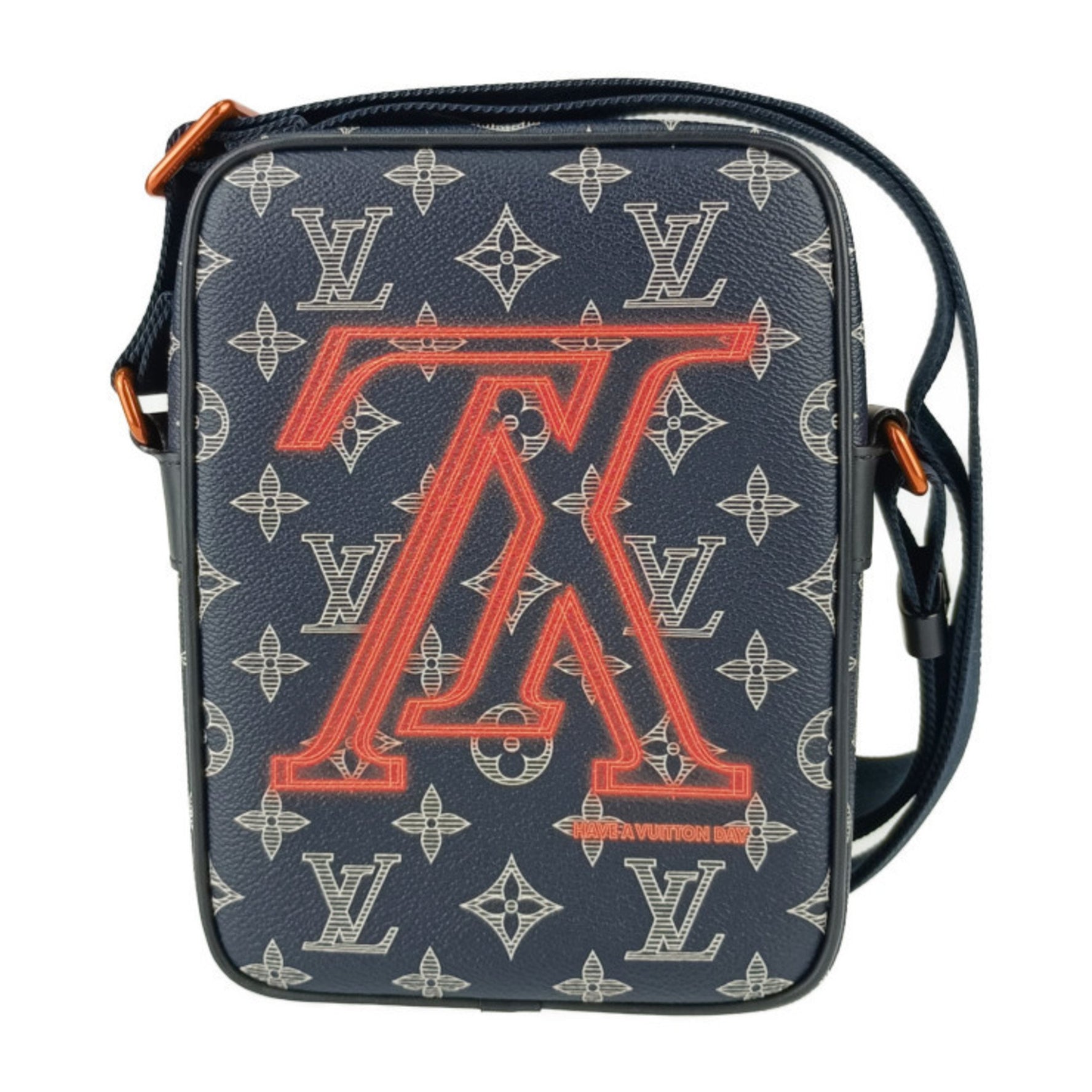 Louis Vuitton Shoulder Bag Danube PM Upside Down Navy Monogram Ink Canvas Leather Men's Pochette