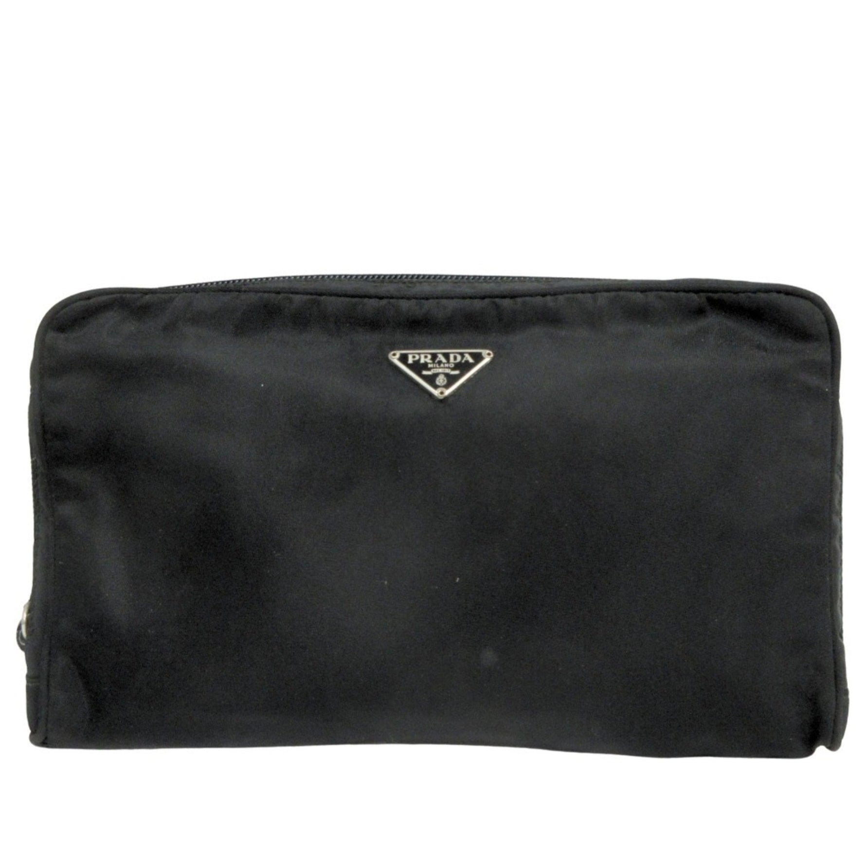 PRADA Triangle Logo Nylon Pouch Bag Makeup Small Item Case Black Men's Women's