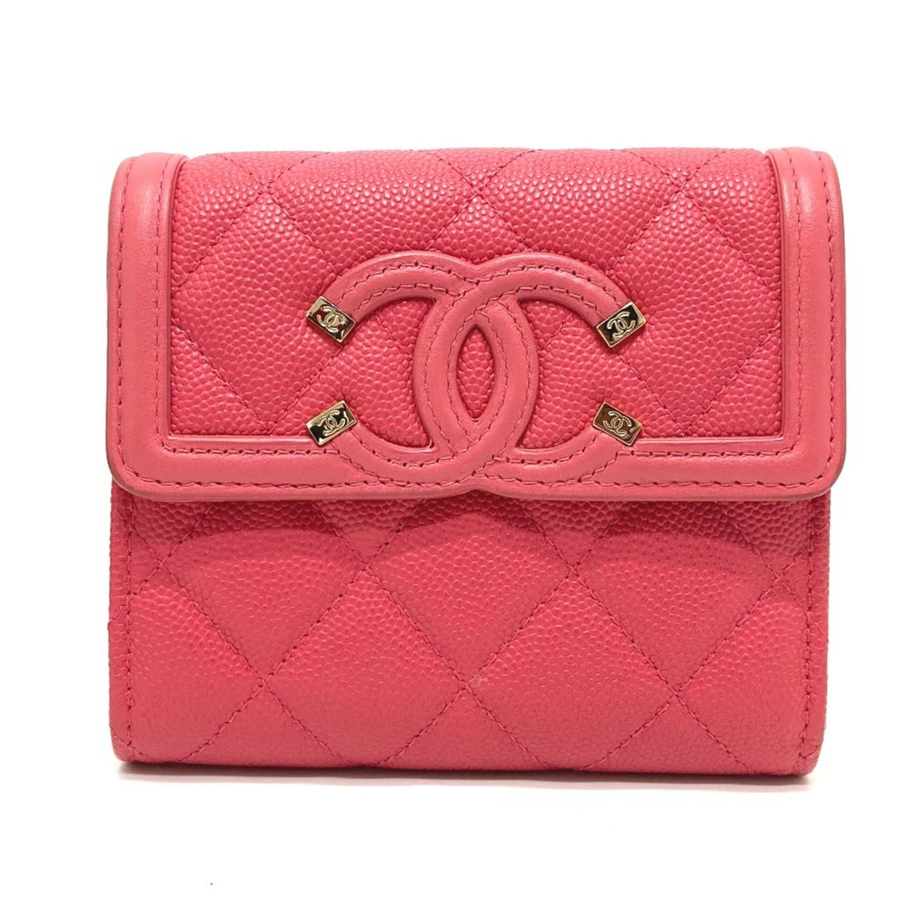 CHANEL CC Filigree Matelasse Medium-Long Wallet, Tri-Fold Caviar Leather