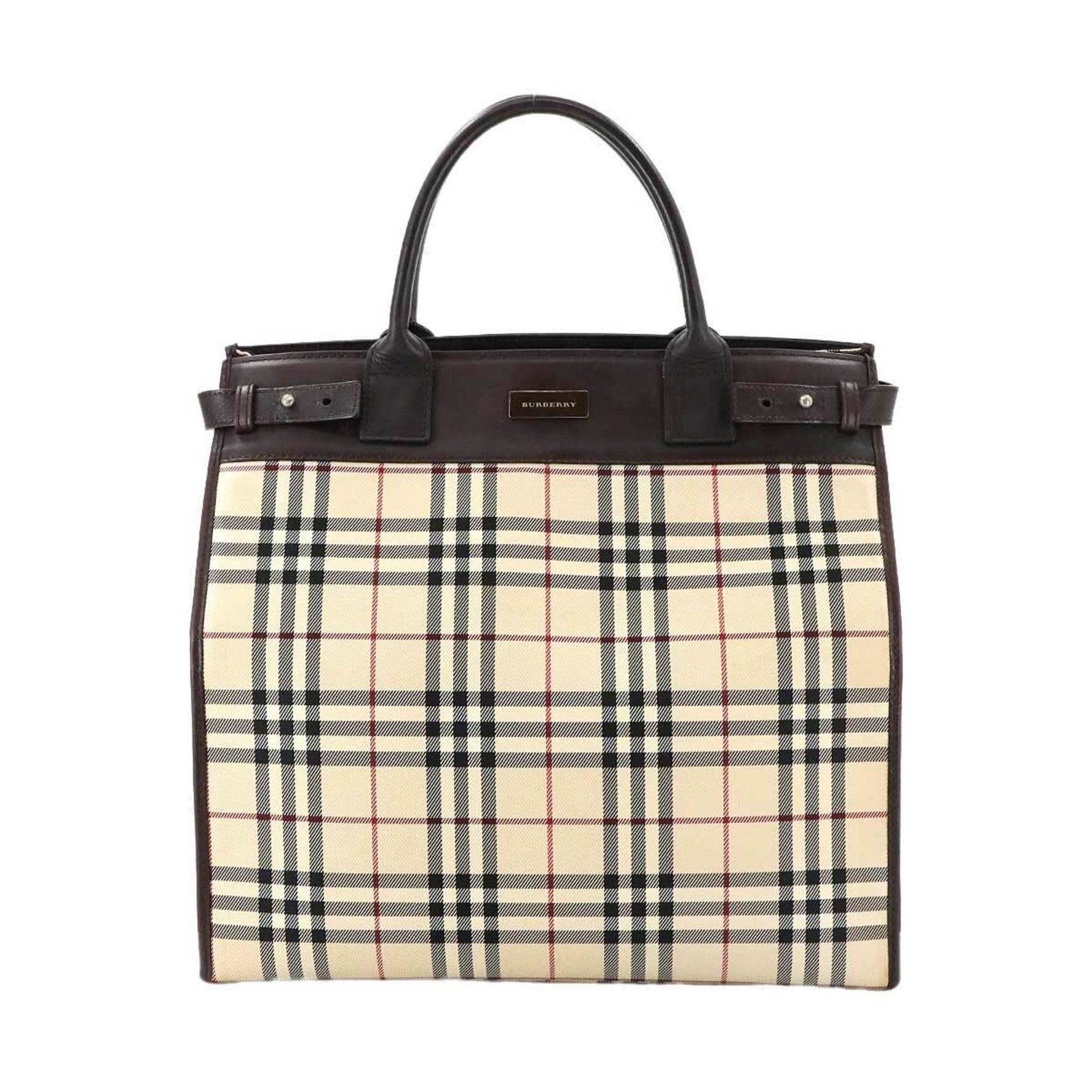 Burberry Nova Check Tote Bag in Canvas and Leather with Beige, Brown, Silver Hardware
