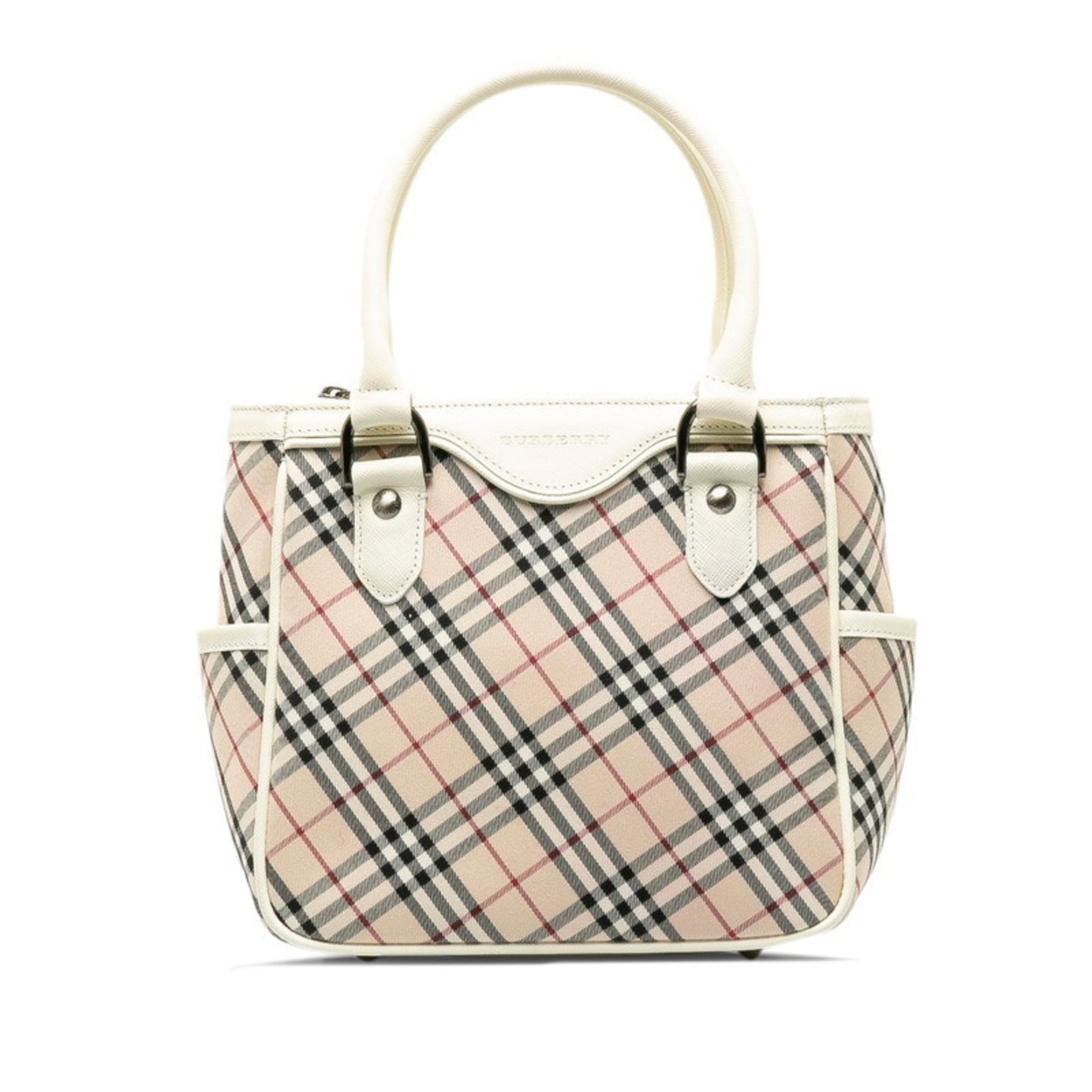 Burberry Nova Check Handbag in Beige and White Canvas Leather .