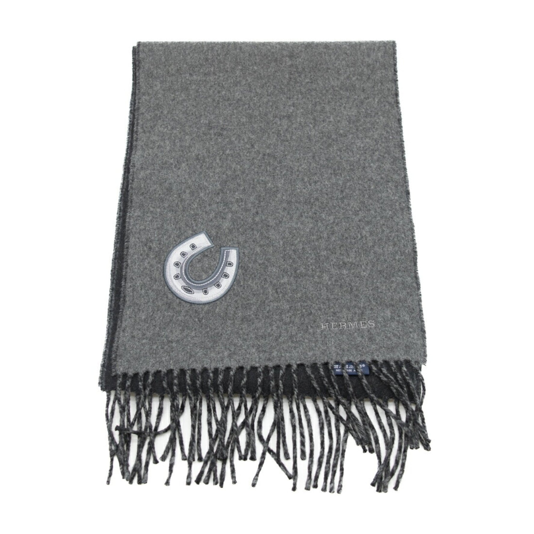 HERMES scarf grey horseshoe cashmere men's
