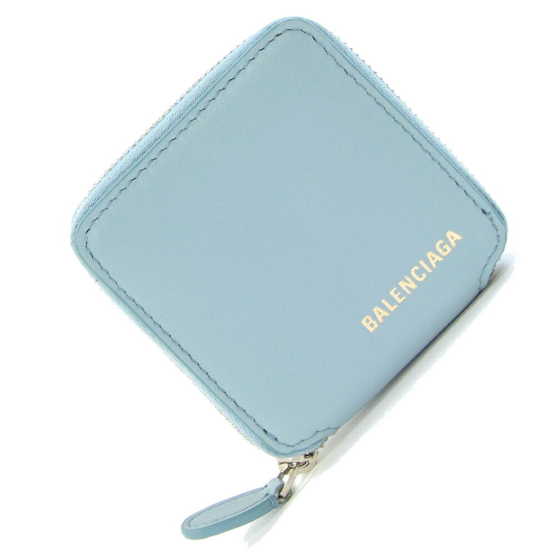 Balenciaga Ville Coin Case Light Blue Leather Mini Wallet