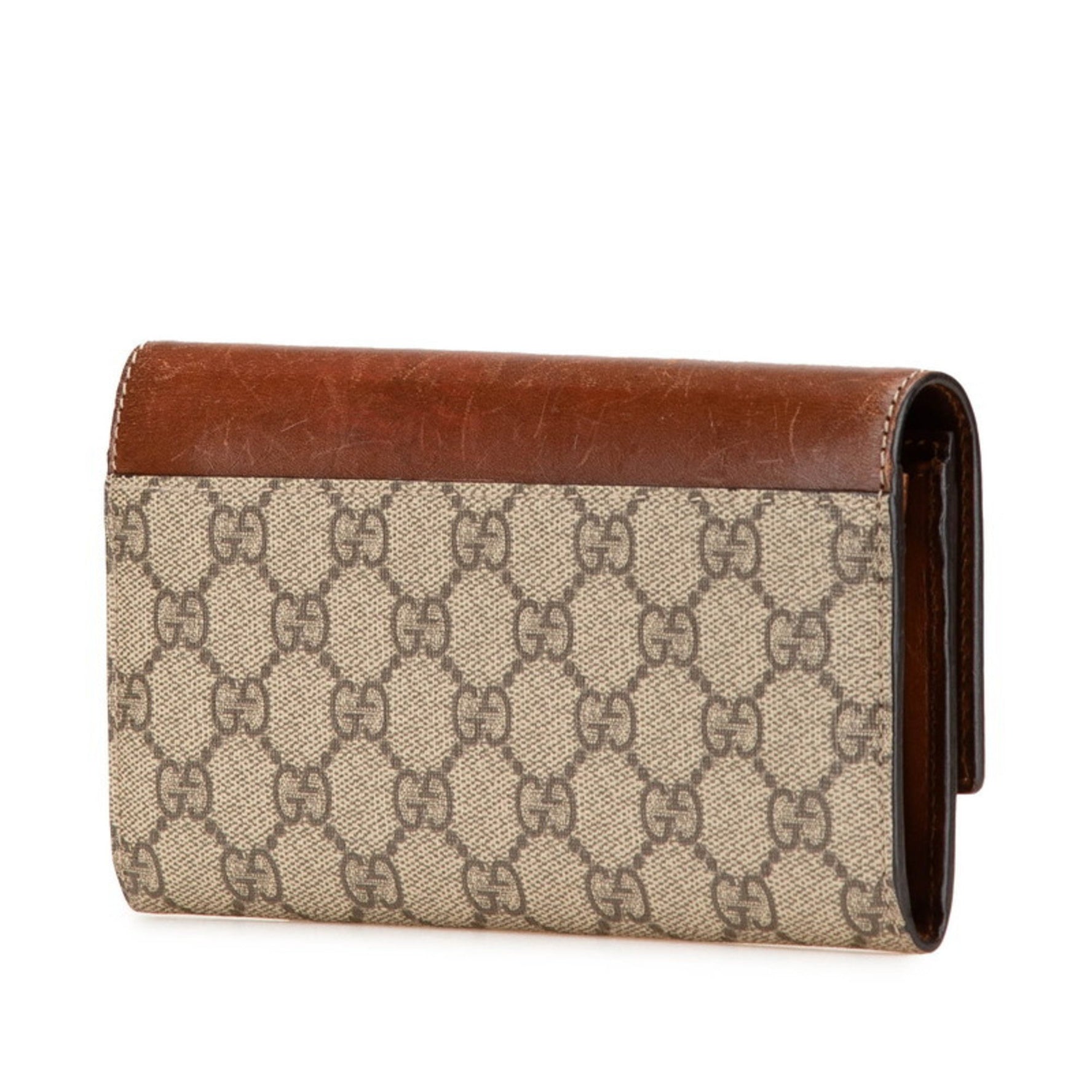 Gucci GG Supreme Long Wallet Beige Brown Leather