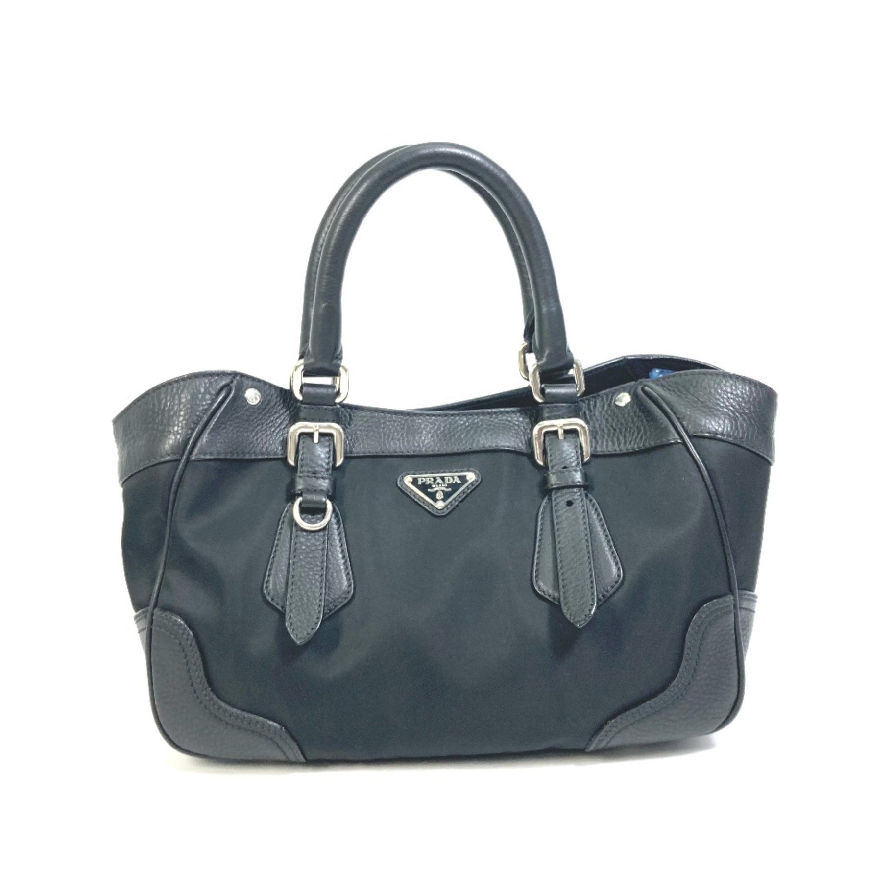PRADA Triangle logo bag tote Hand Bag SilverHardware