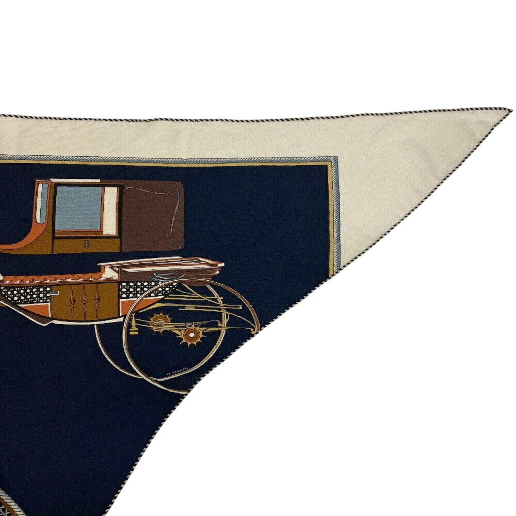 HERMES Triangle Geant LES VOITURES TRANSFORMATION Folding Covered Wagon Scarf Muffler
