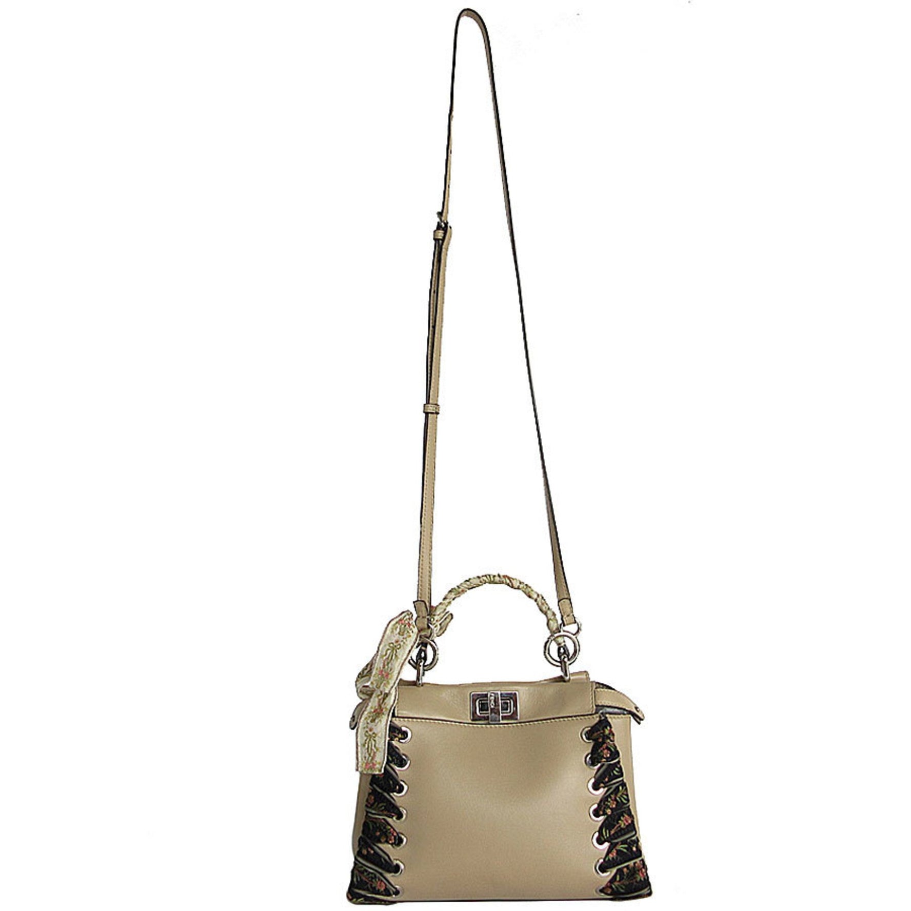 FENDI handbag shoulder bag peekaboo leather silver ladies