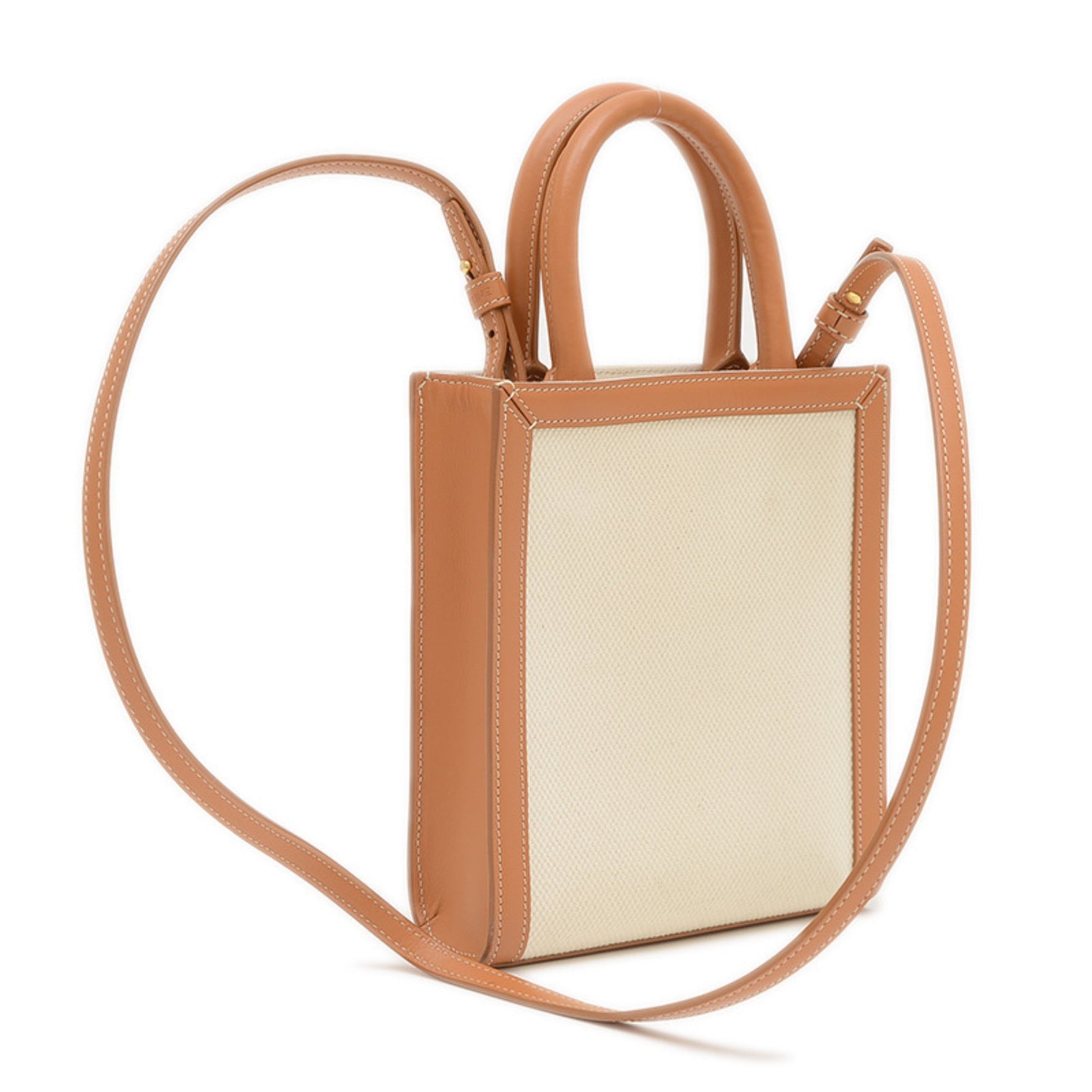 Celine Mini Vertical Cabas Hand Shoulder Bag in Ivory and Tan Canvas