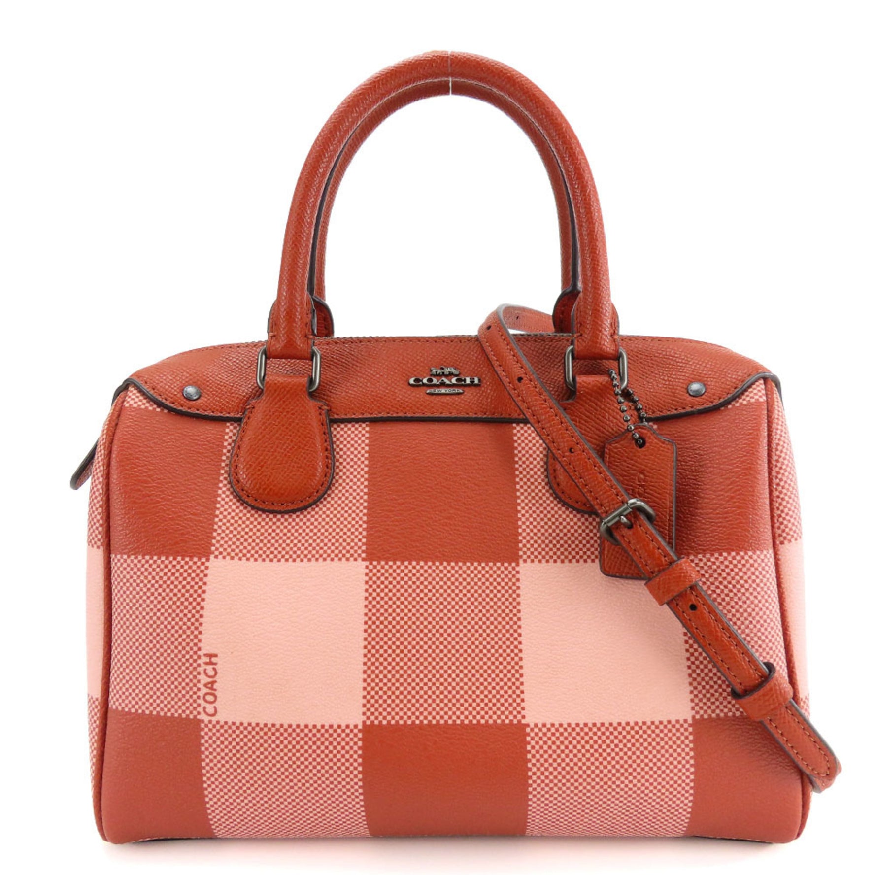 Coach handbag Boston leather red pink check pattern shoulder bag