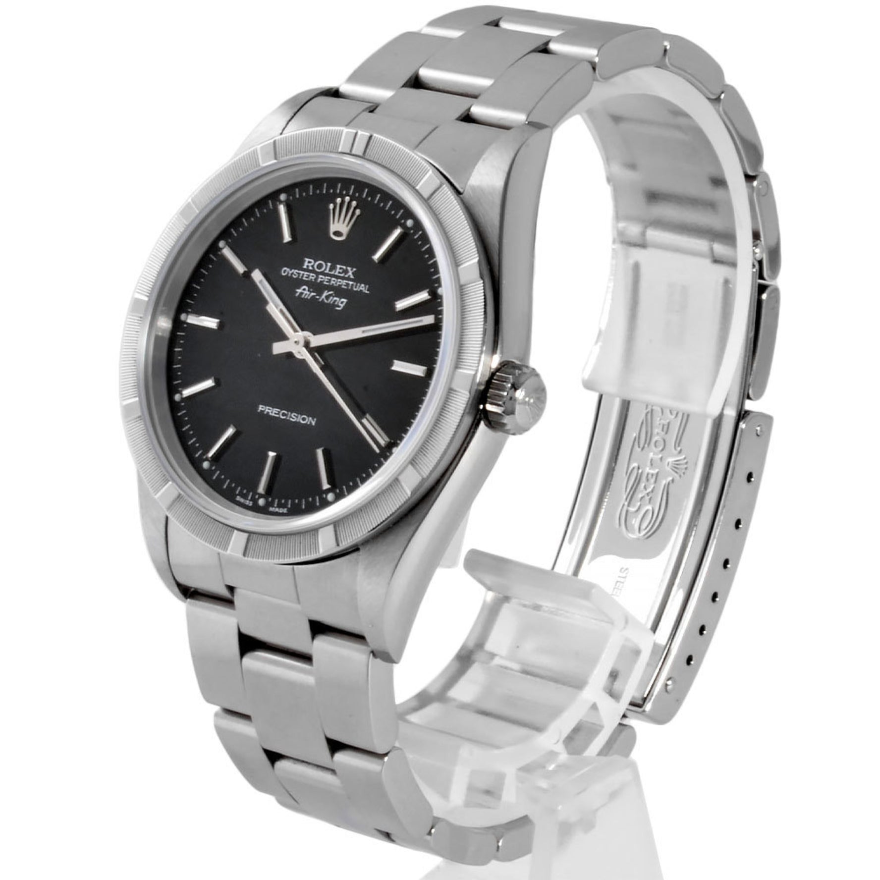 Rolex ROLEX 14010M Air King K Series Automatic Watch Black Dial SS Engine Turned Bezel Men's