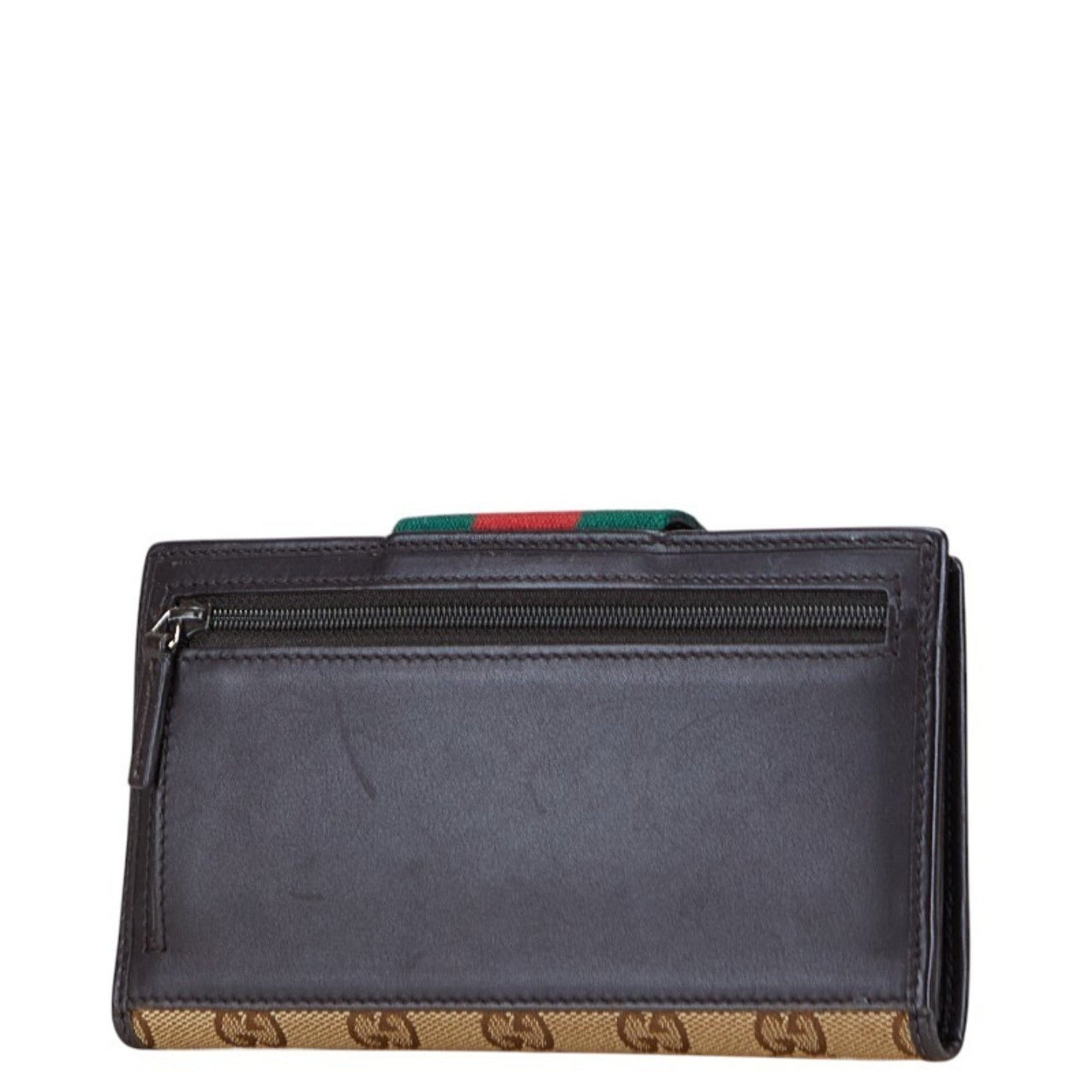 Gucci GG Canvas Webbing Sherry Line Long Wallet Leather