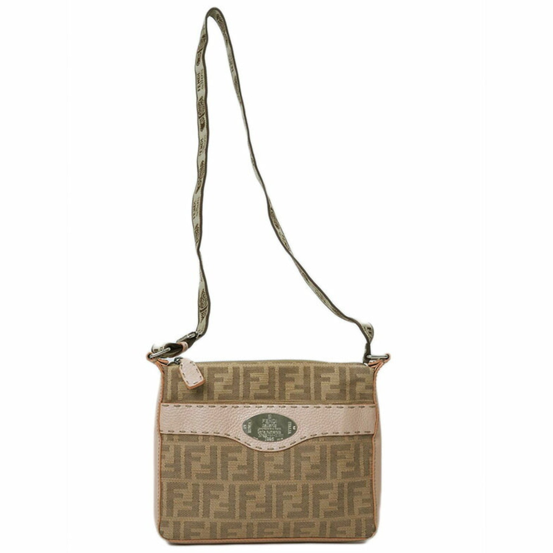FENDI Selleria Canvas Shoulder Bag Plate Zucca