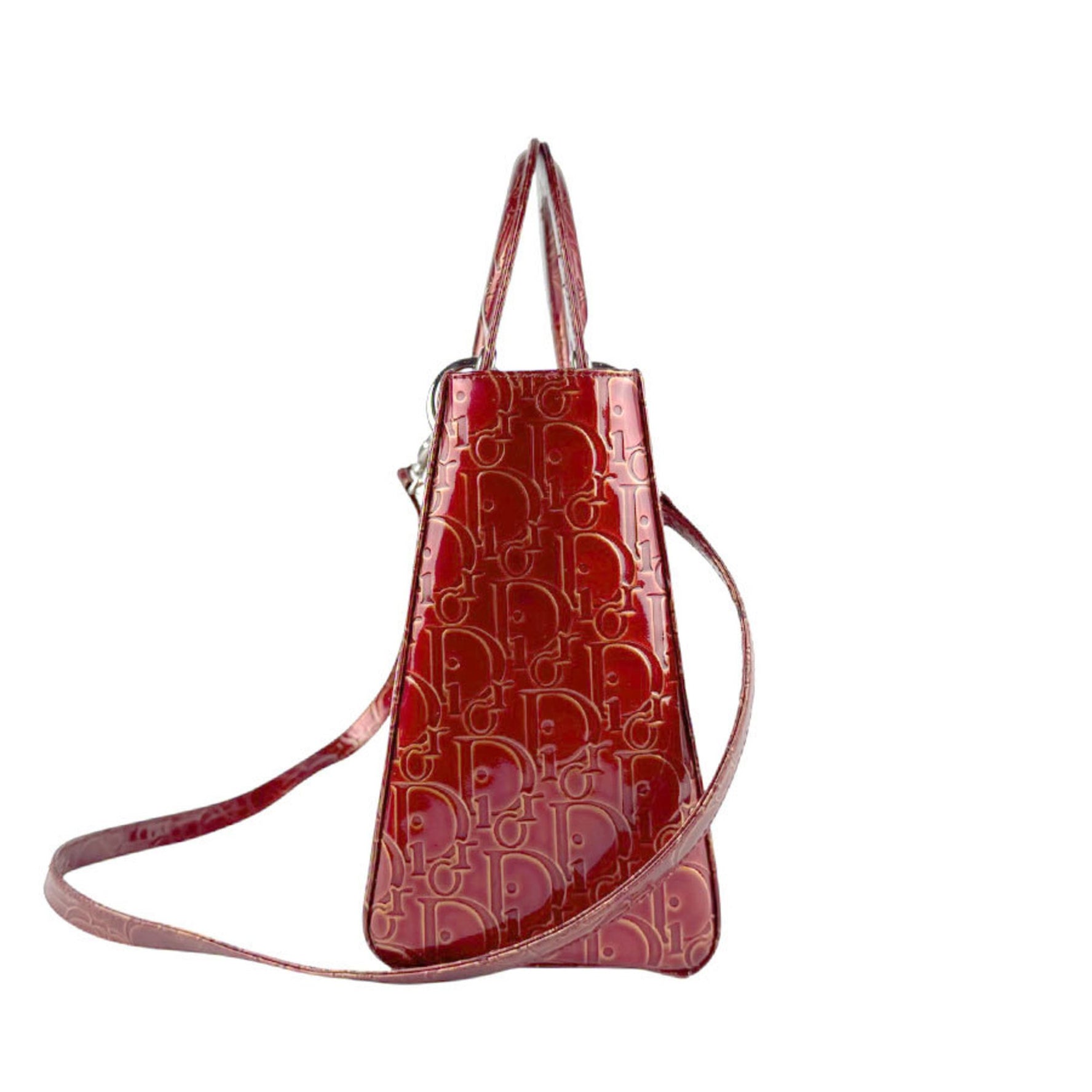 Christian Dior Lady handbag/shoulder bag in patent leather, red and silver