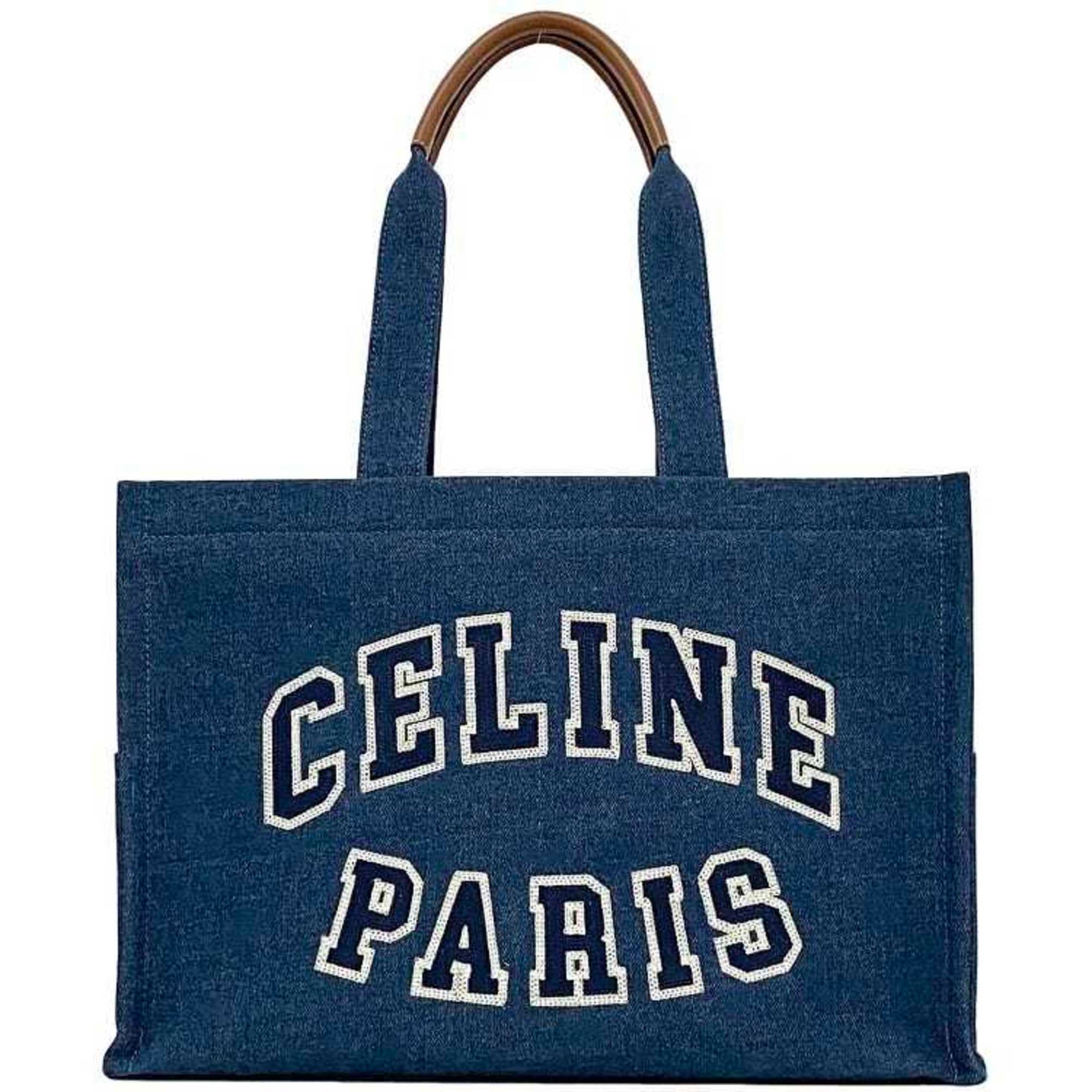 Celine Tote Bag Large Cabas Denim Leather Embroidered Women Men Unisex