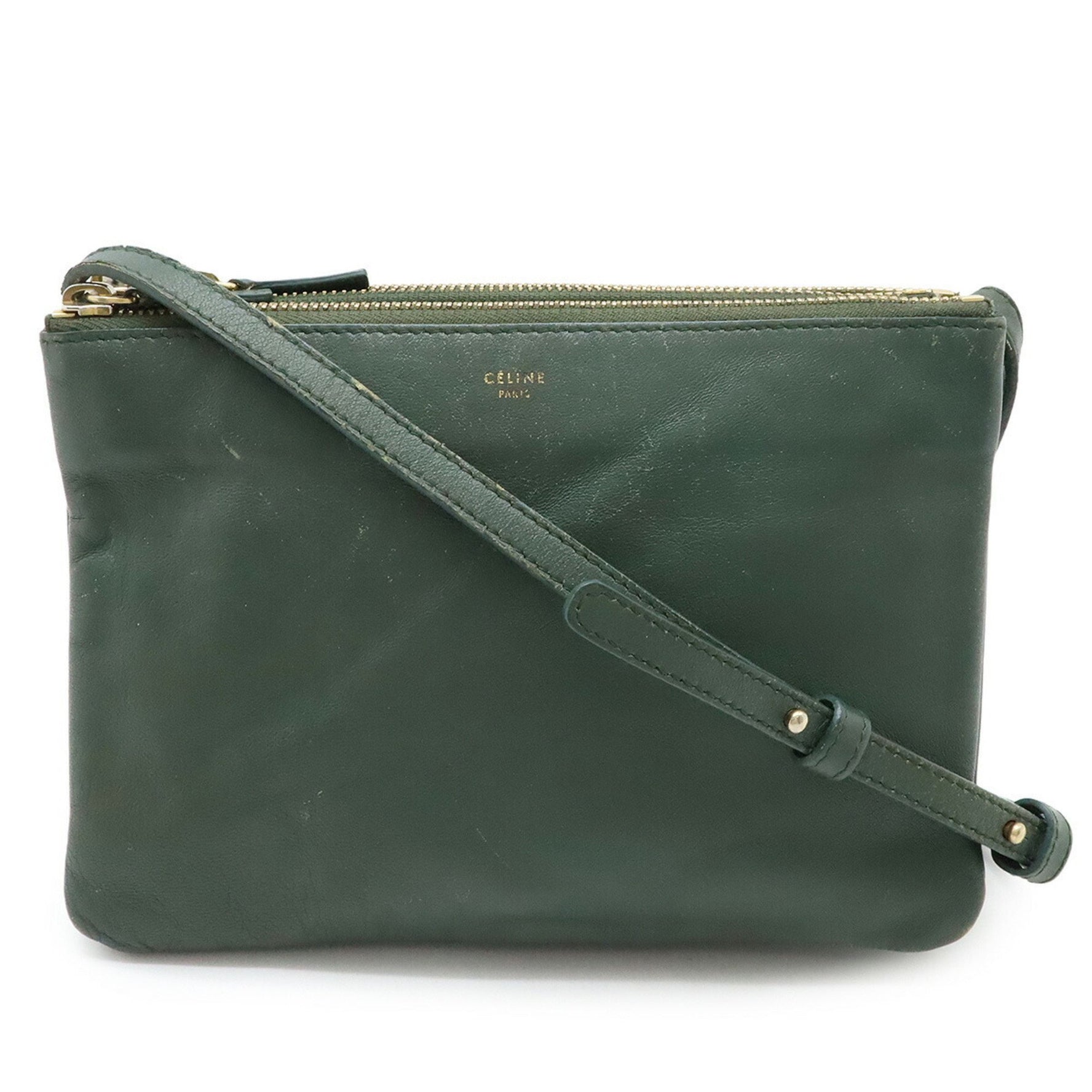 CELINE Trio Small Shoulder Bag/Pouch in Lambskin Leather (Green)