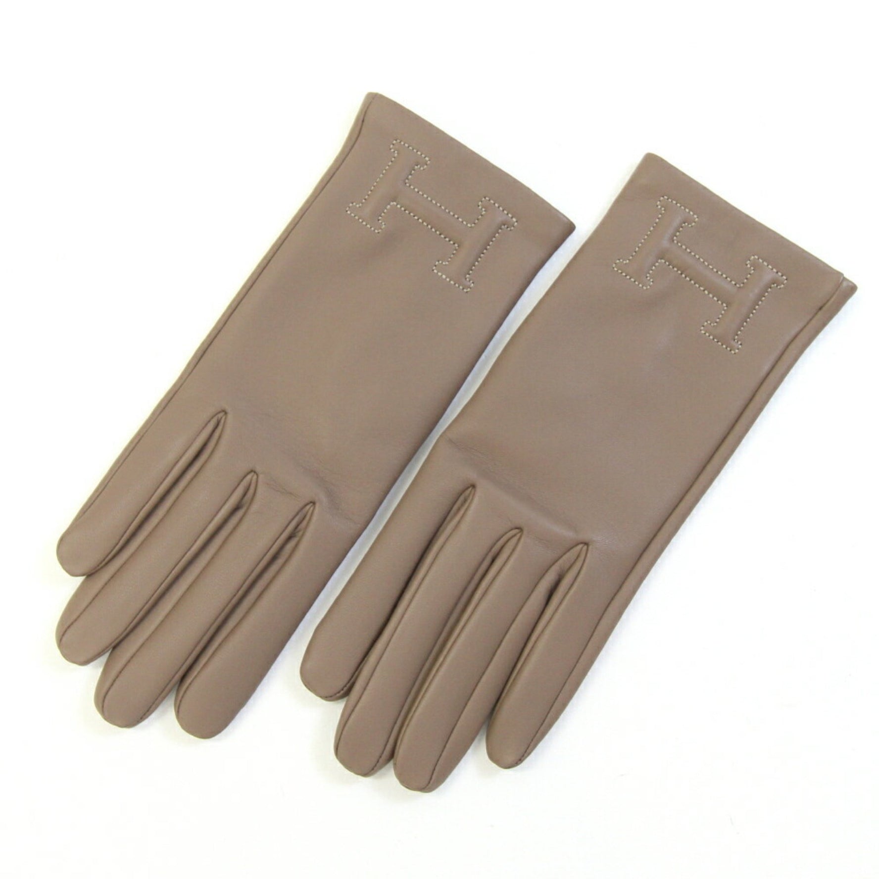 Hermes Gloves Bastille Etoupe Lambskin Cashmere Size 6.5 H Women's