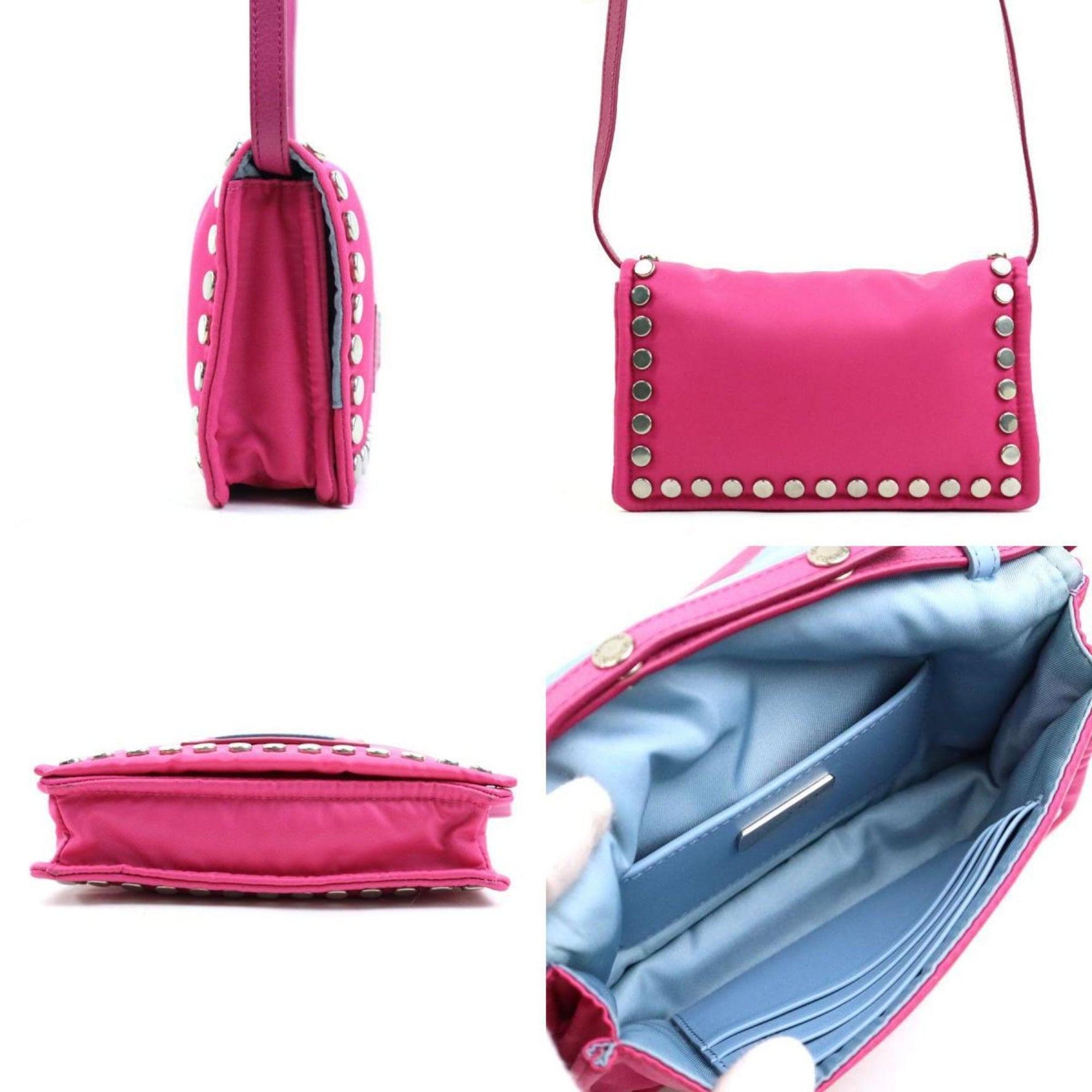 PRADA shoulder bag nylon leather pink women's r10300a