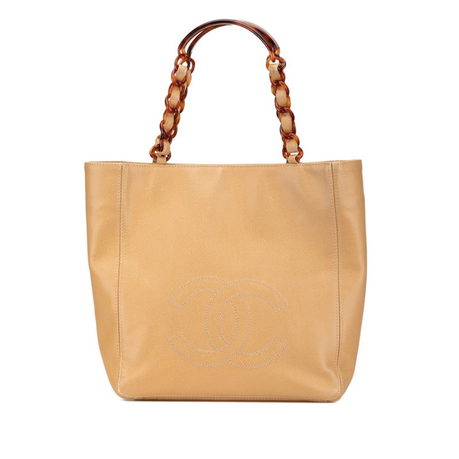 Chanel Coco Mark Chain Tote Bag Shoulder Caviar Skin Plastic