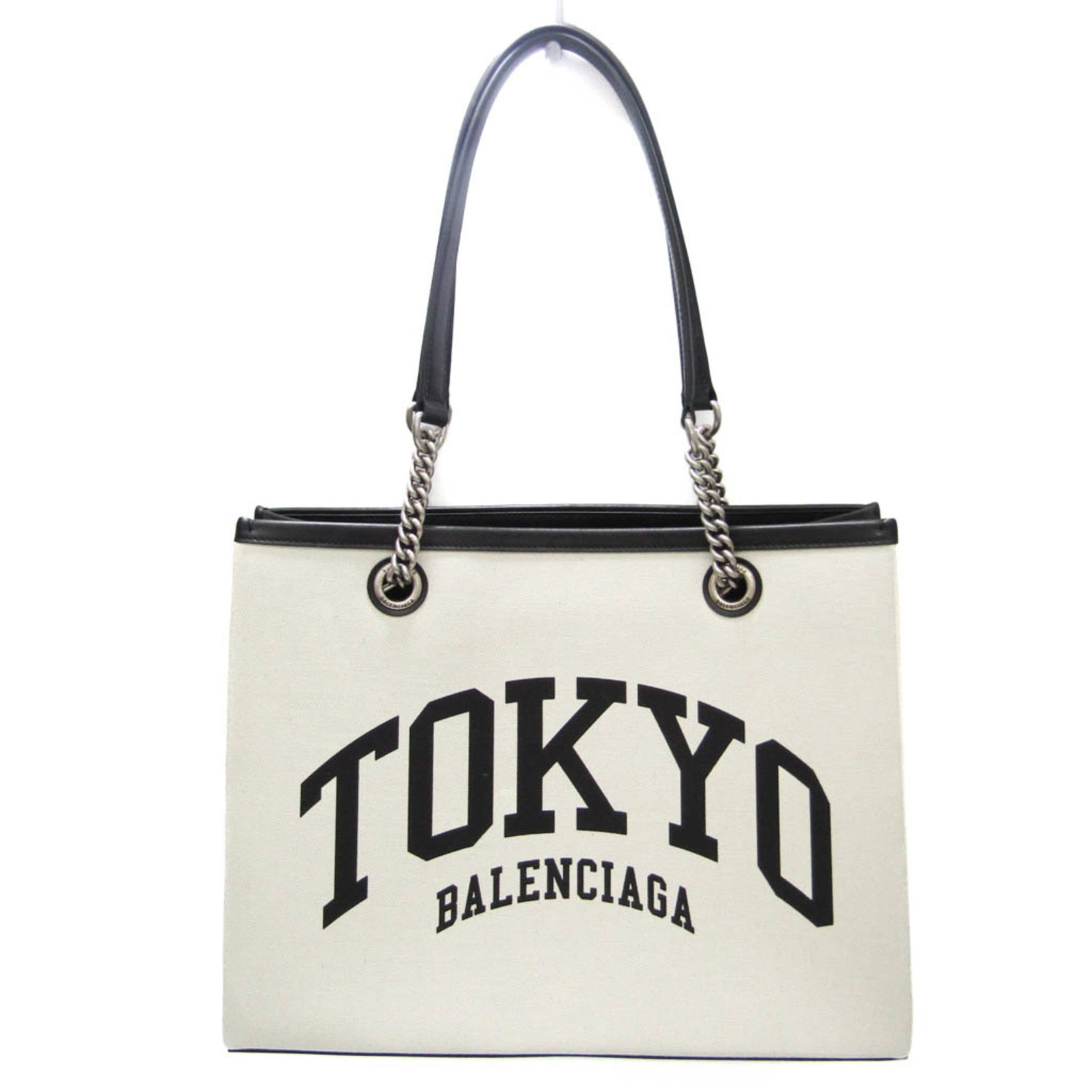 Balenciaga TOKYO Duty Free Shopping Bag Leather,Canvas Tote Bag Black,Off-white