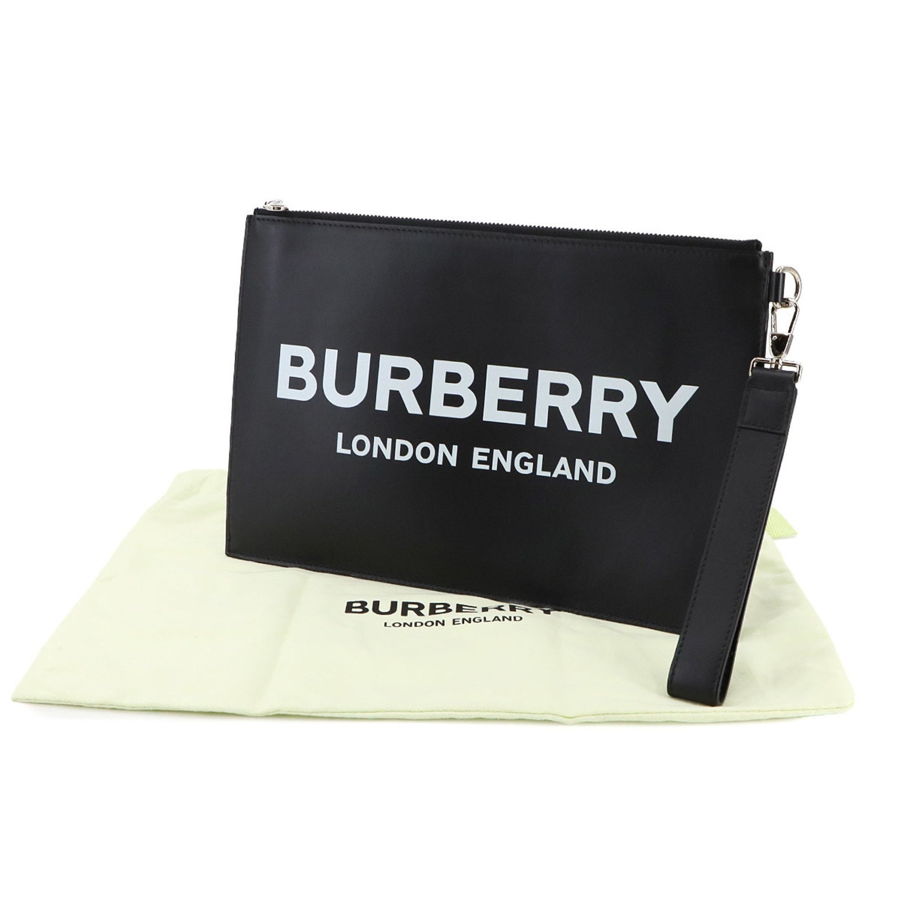 Burberry Print Clutch Bag in Black Leather with Silver Hardware