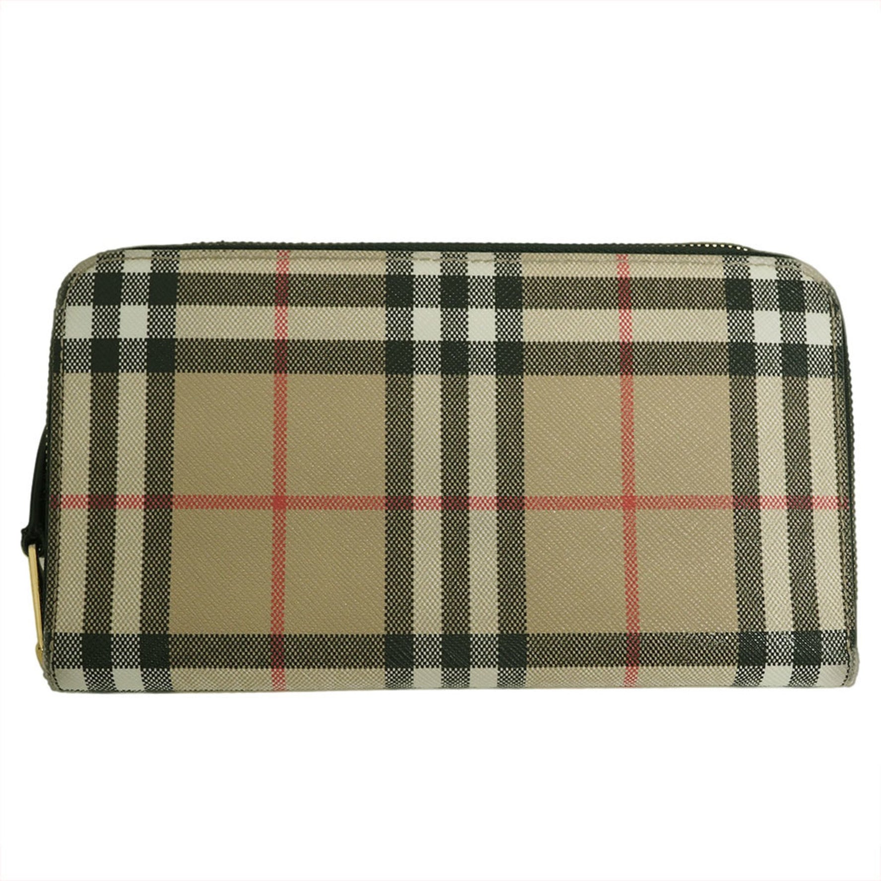 Burberry Check Round Long Wallet PVC Leather