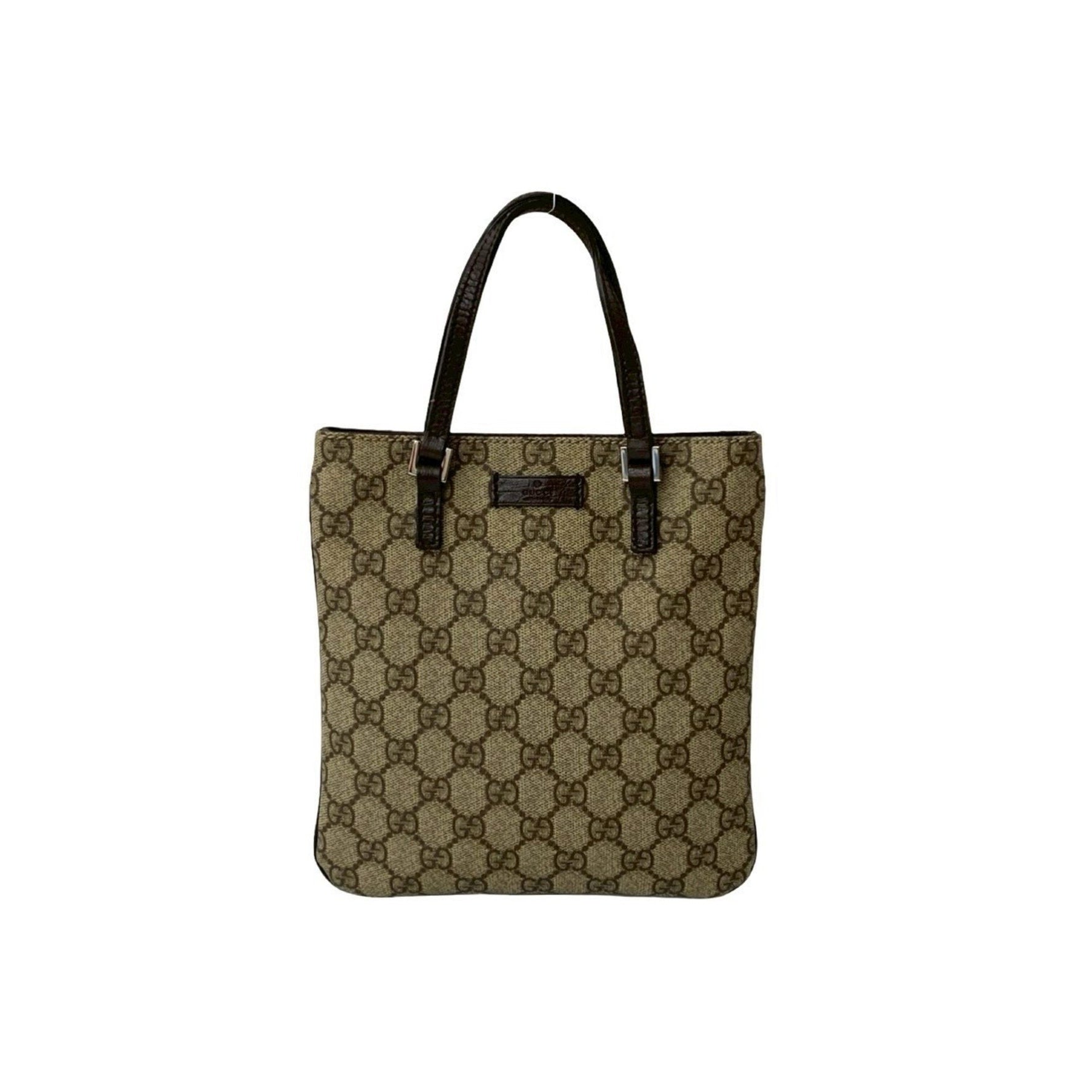 GUCCI GG Supreme logo embossed leather handbag/mini tote bag in and beige