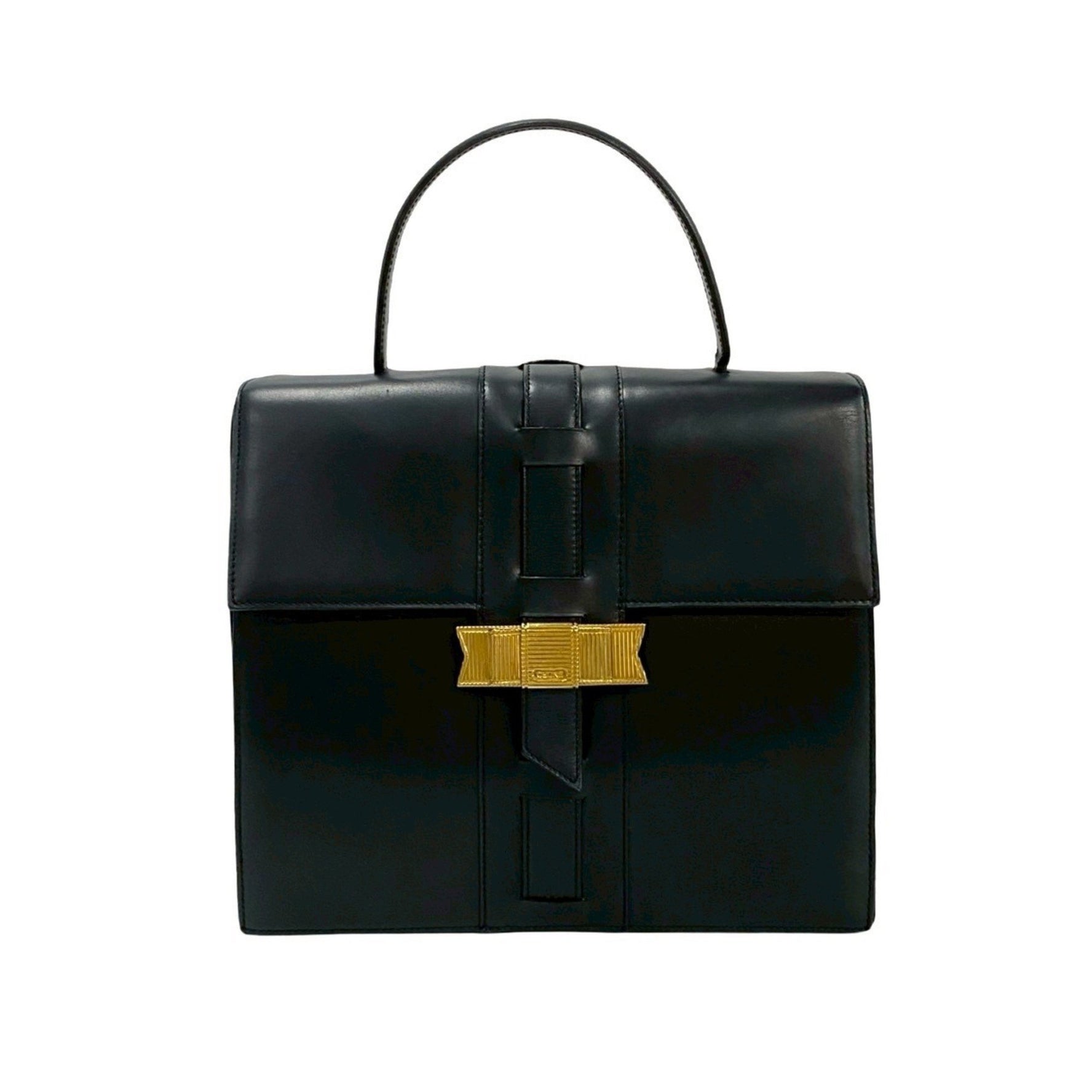 CELINE Logo Ribbon Motif Hardware Calfskin Leather Handbag Tote Bag