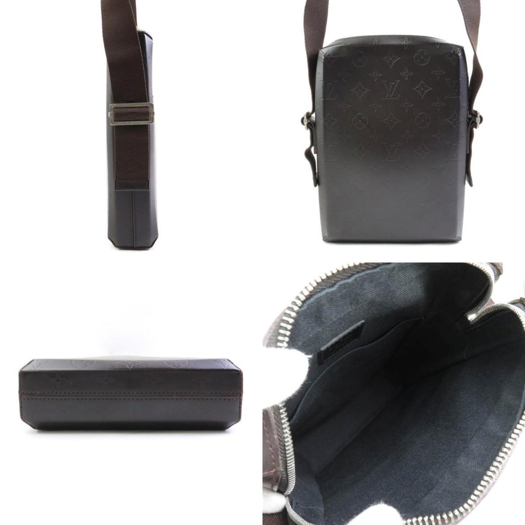 Louis Vuitton Shoulder Bag Monogram Glace Bobby Leather Dark Brown Silver