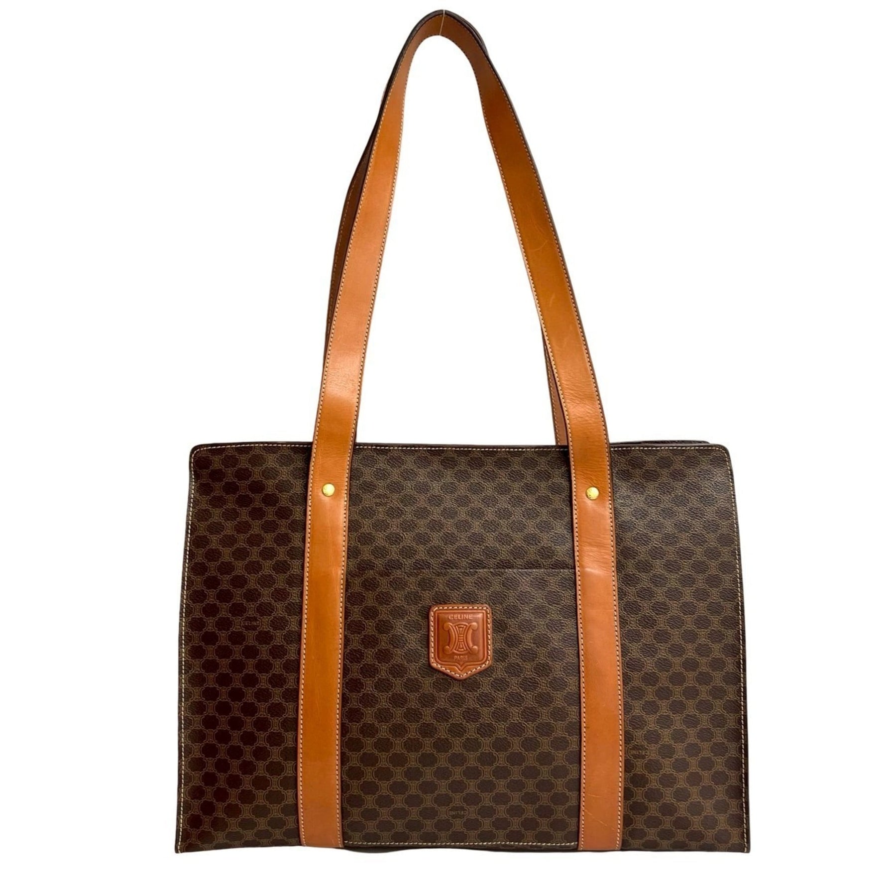 CELINE Macadam Blason Triomphe Leather Tote Bag, Semi-Shoulder Business