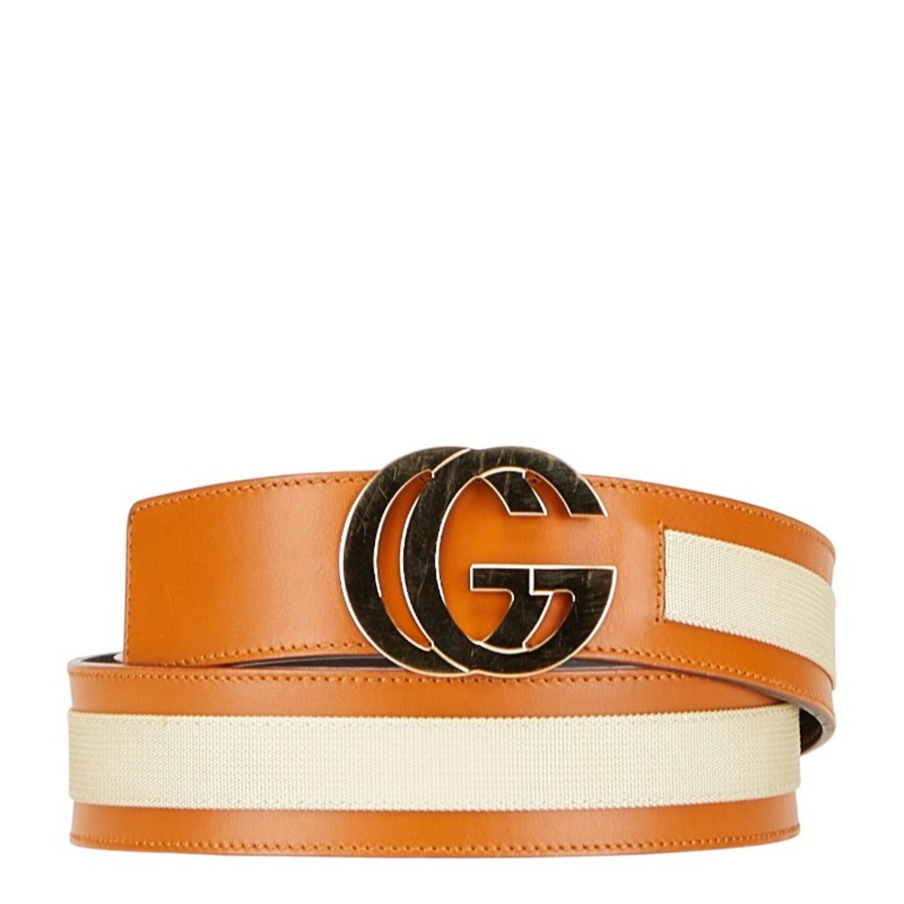 Gucci Interlocking G Belt in Brown and Beige Leather Canvas