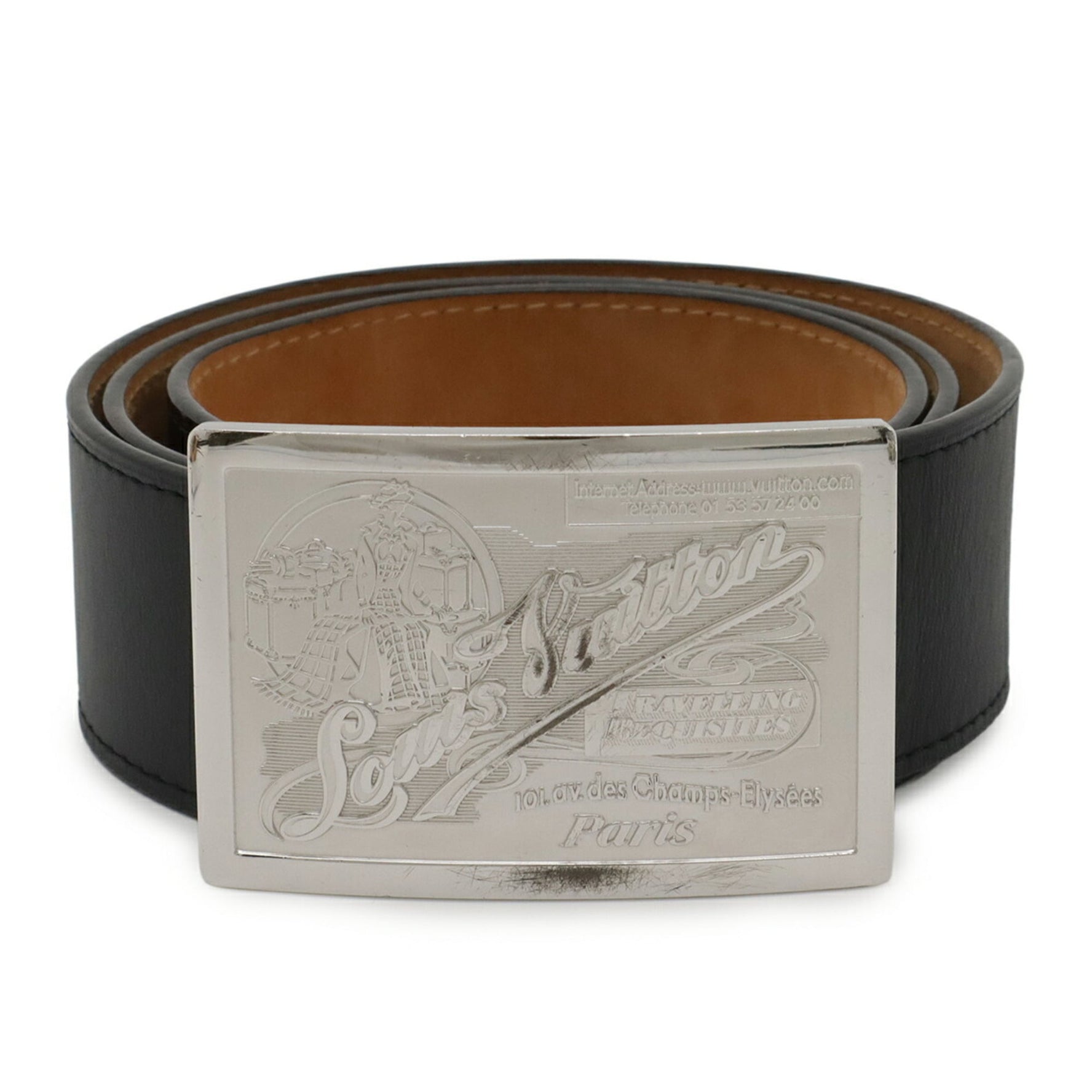 LOUIS VUITTON Santur Jeans Belt, Leather, Noir, Black, #90