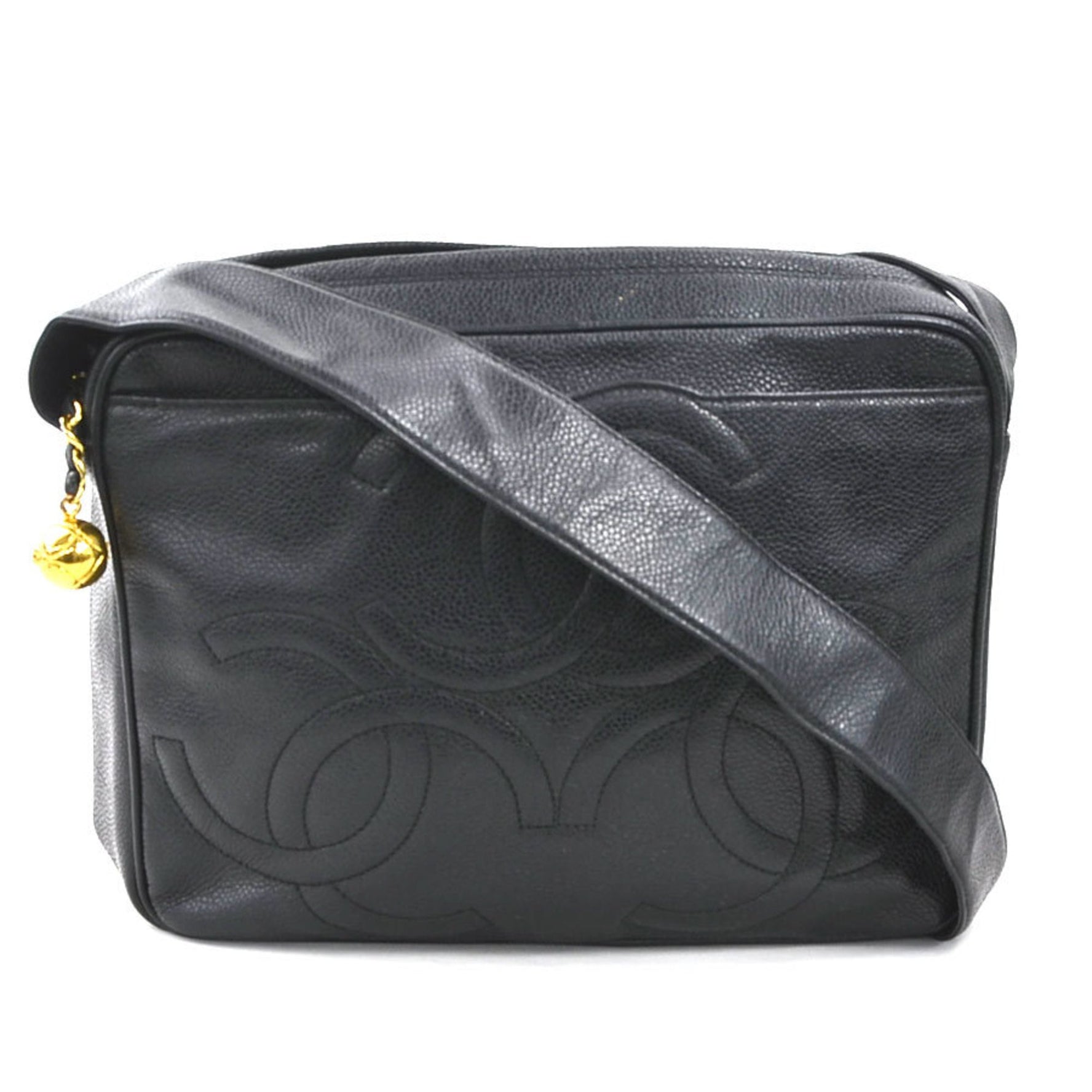 CHANEL Shoulder Bag Triple Coco Mark Caviar Skin Leather Gold