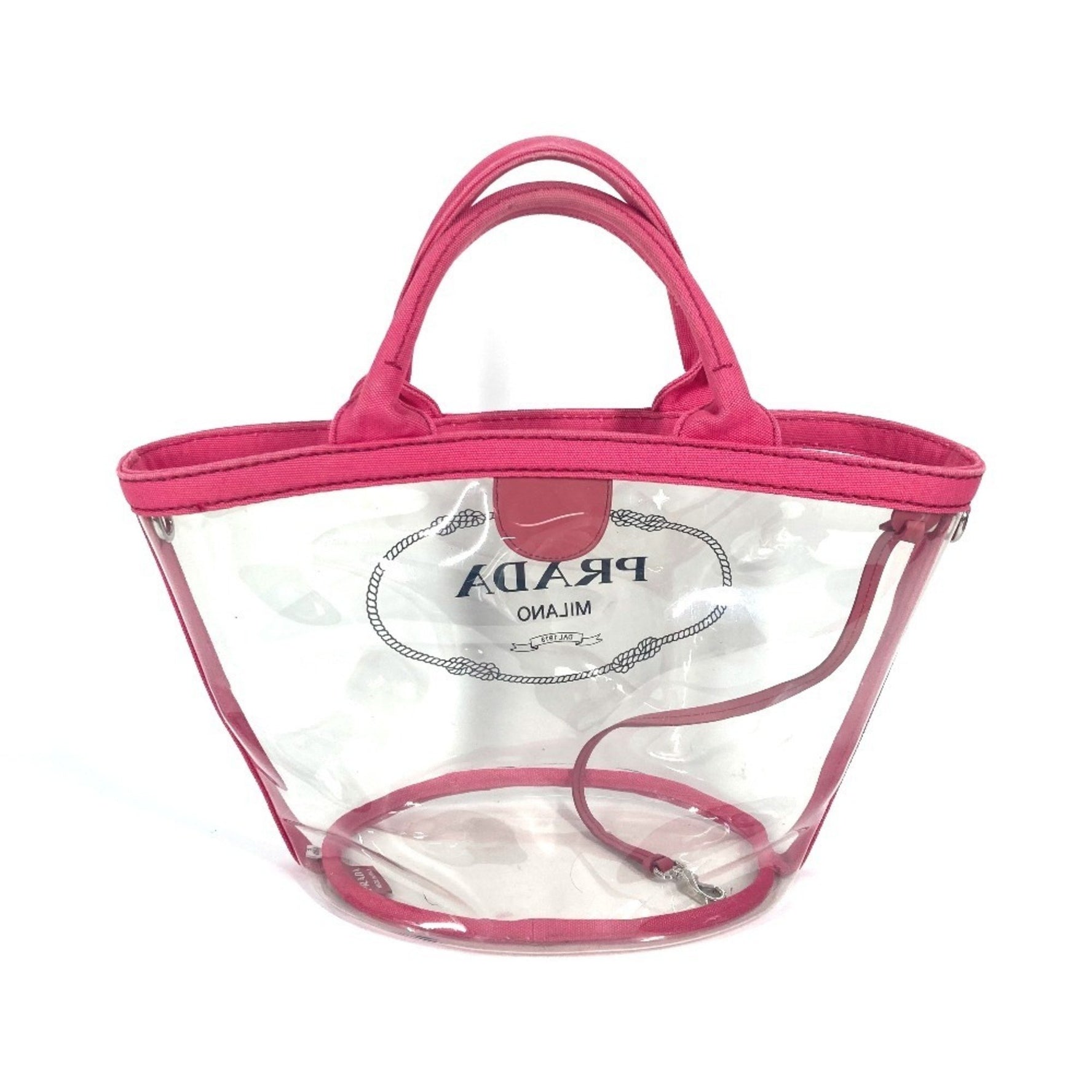 PRADA Beach Bag with Pouch Logo Canapa Shoulder Handbag Tote Vinyl