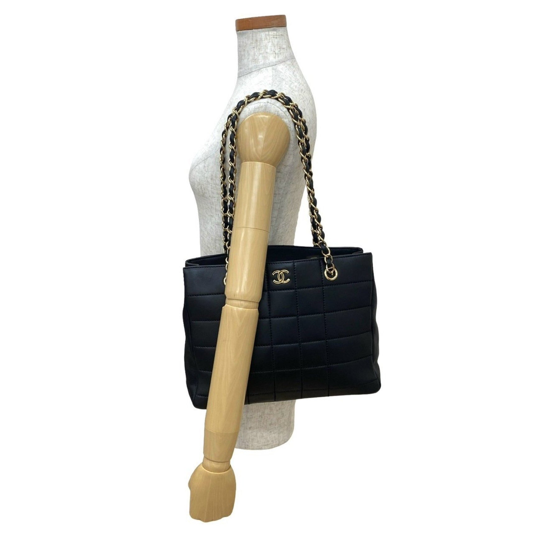 CHANEL Chocobar Coco Mark Lambskin Tote Bag Handbag