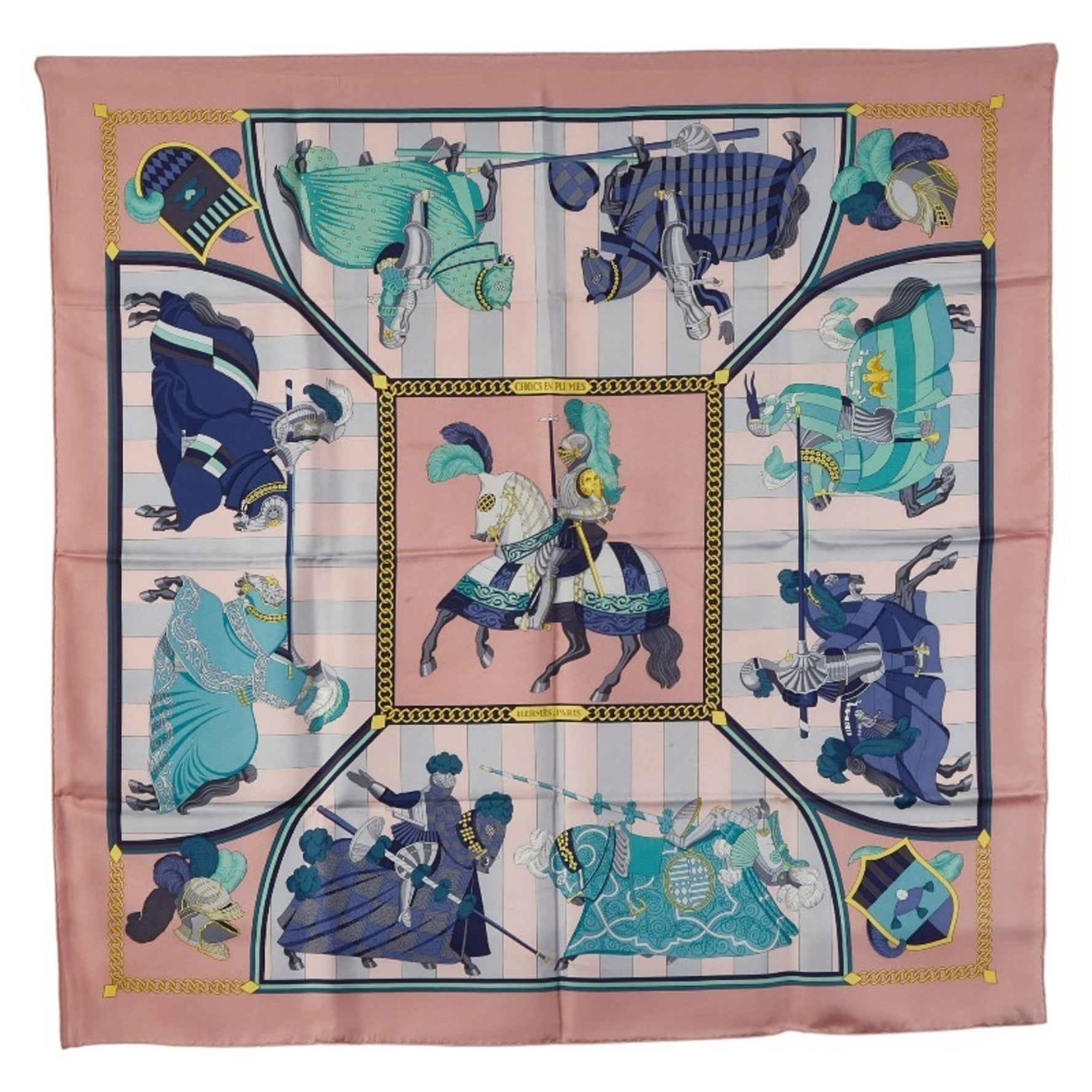 Hermes Hermès Carré 90 Chocs En Plumes Feather Clash Scarf, Pink Multicolor Silk