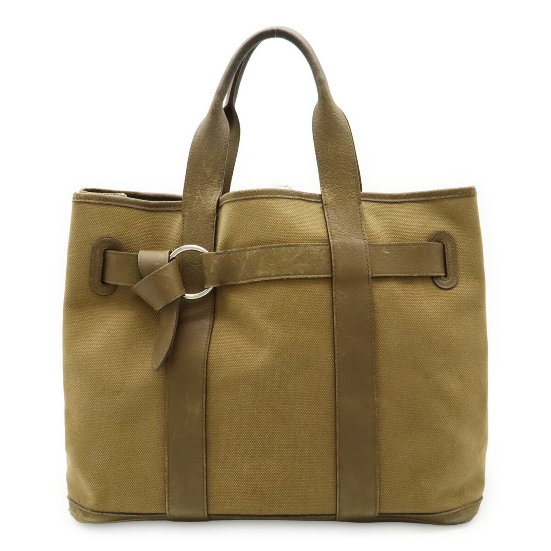 HERMES Petite Ceinture MM Tote Bag, Toile H Leather, Khaki Brown, K Stamp