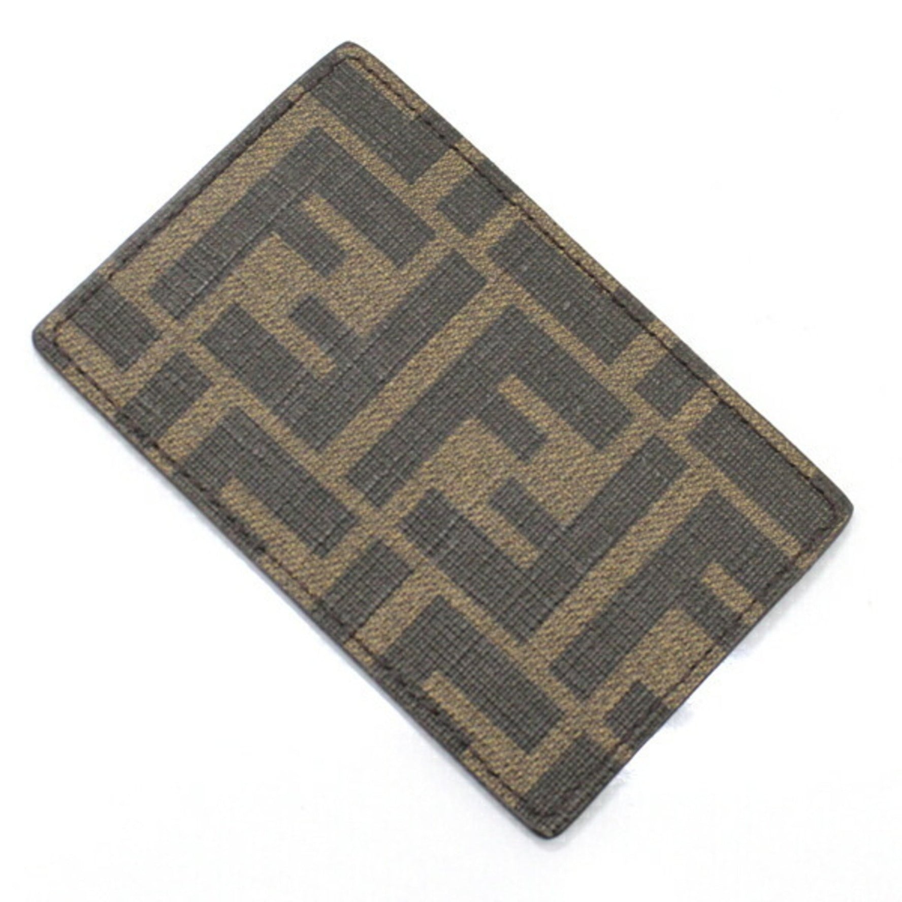 FENDI Card Case Zucca Pattern Pass Flat Leather Men's