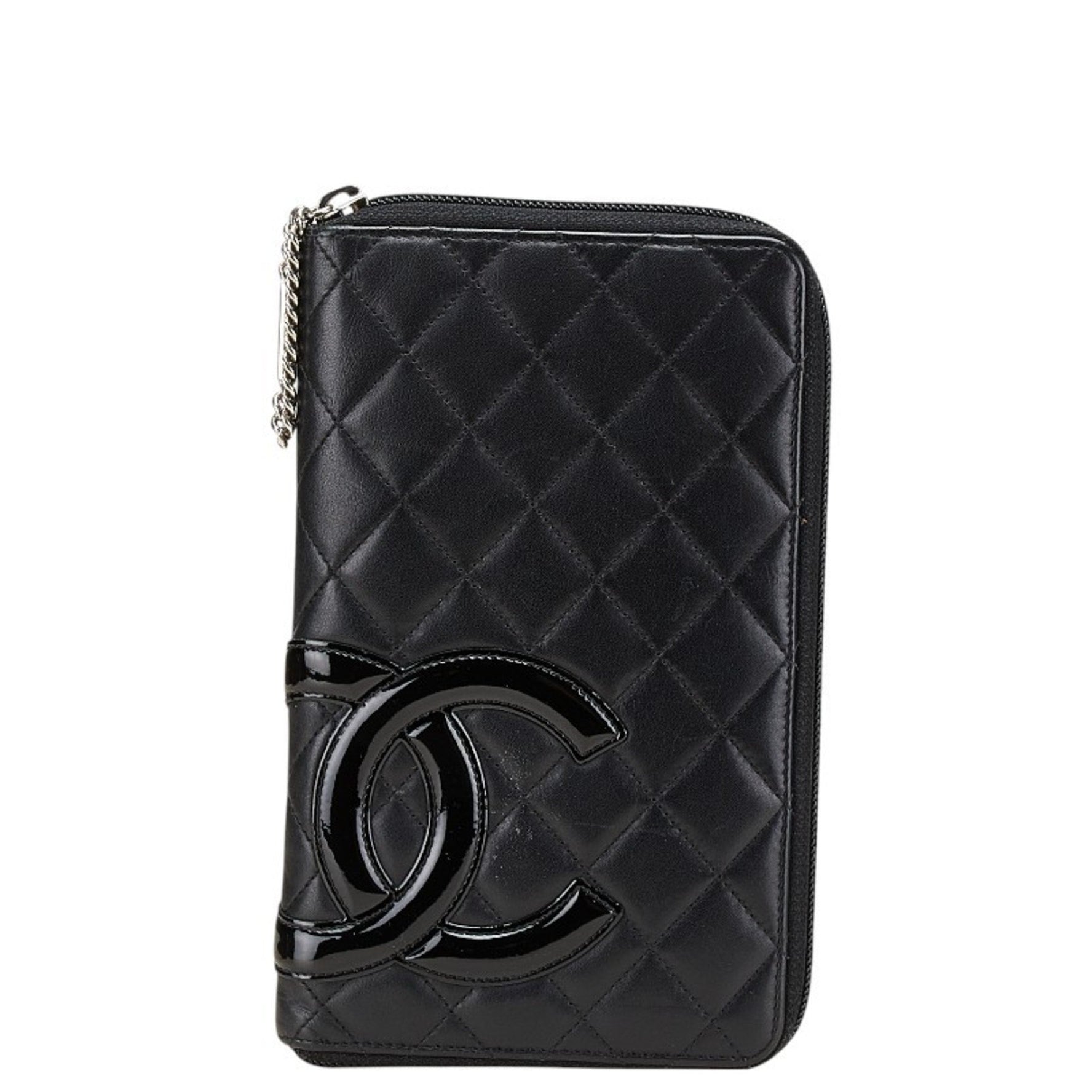 CHANEL Cambon Line Coco Mark Long Wallet, Round Zipper, Lambskin, Enamel