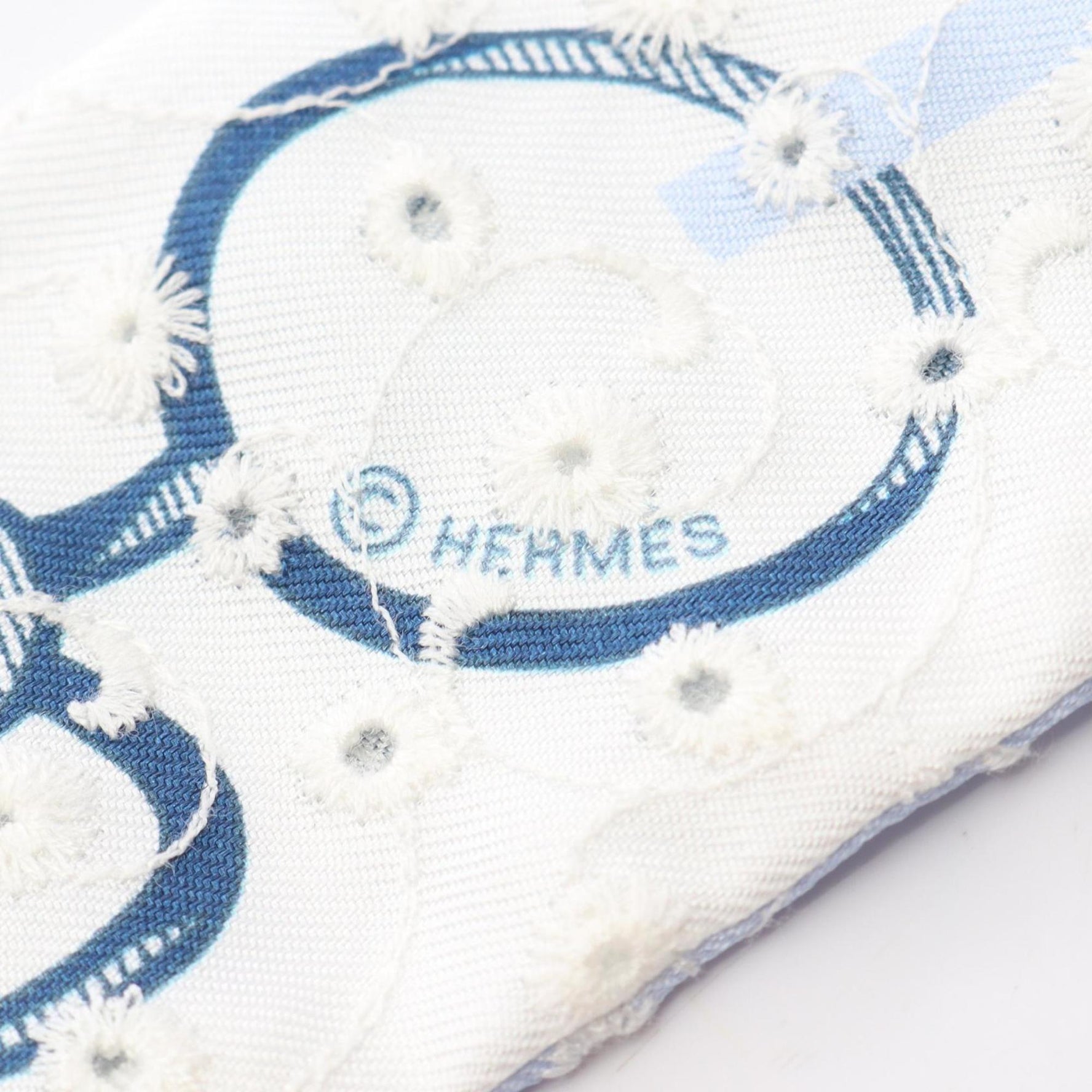 Hermes Hermès Twilly Do Re Boucles Broderie Anglaise Silk Scarf in Blue and White