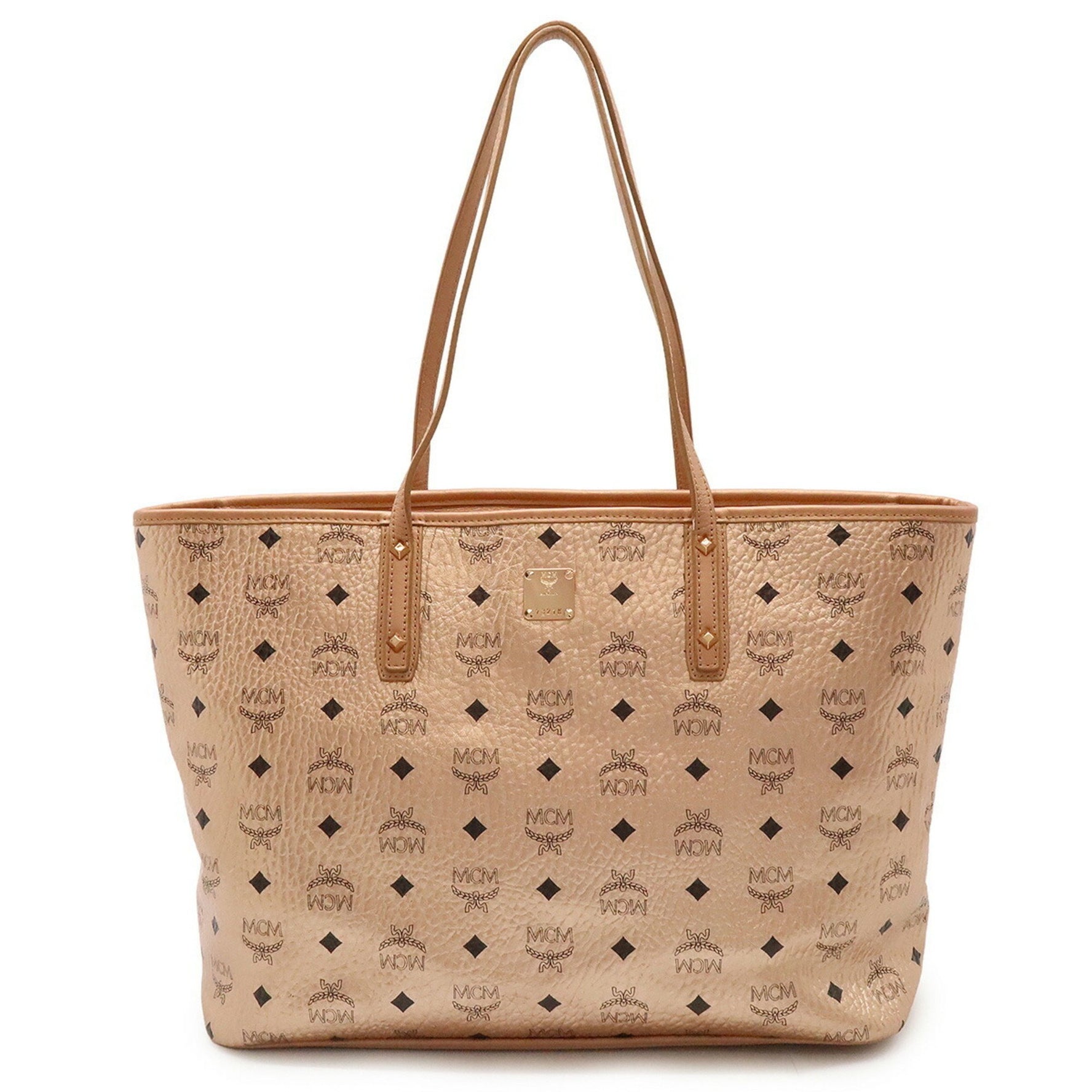 MCM Visetos Glam Tote Bag Shoulder Coated Canvas Leather Metallic Pink