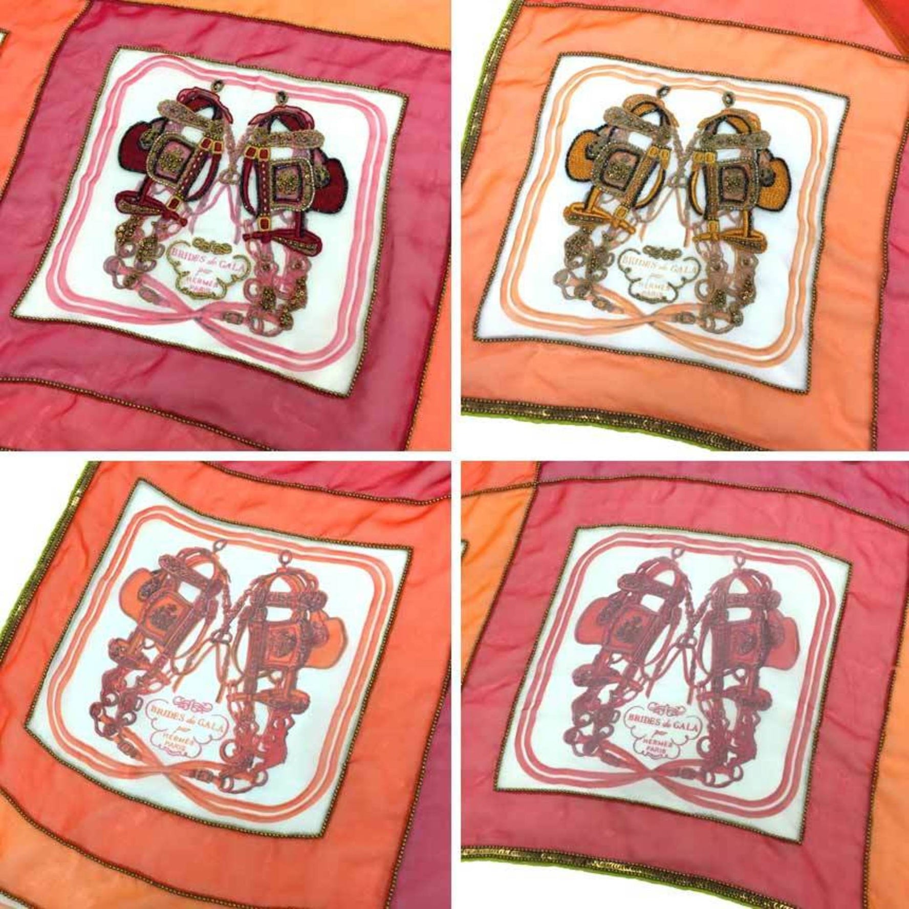 HERMES Shawl Carre 140 MINI BRIDES DE GALA Beads Embroidery Muslin Chiffon