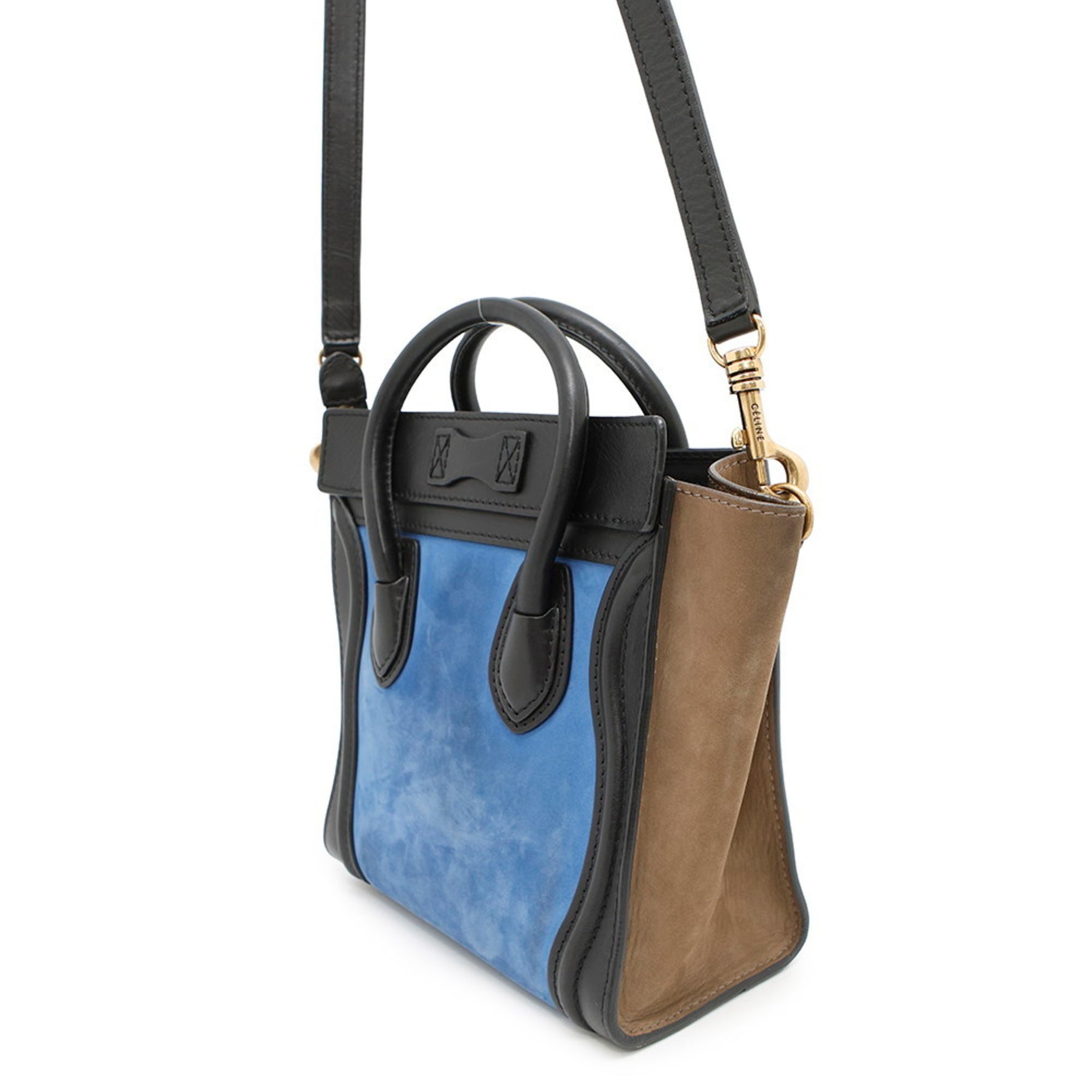 Celine Luggage Nano Shopper Handbag in Suede and Leather - Black