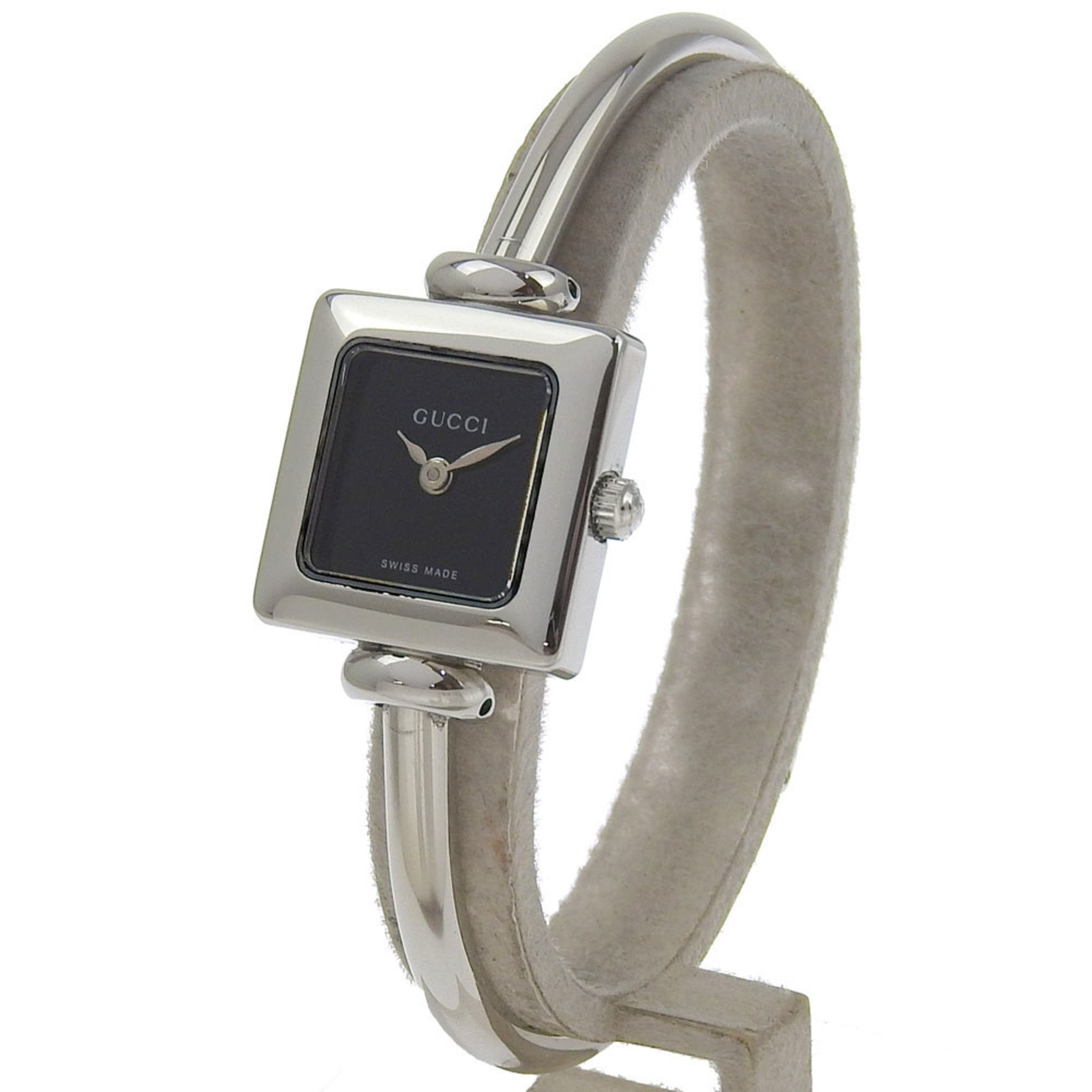 Gucci Bangle Watch Stainless Steel Quartz Analog Display Black Dial
