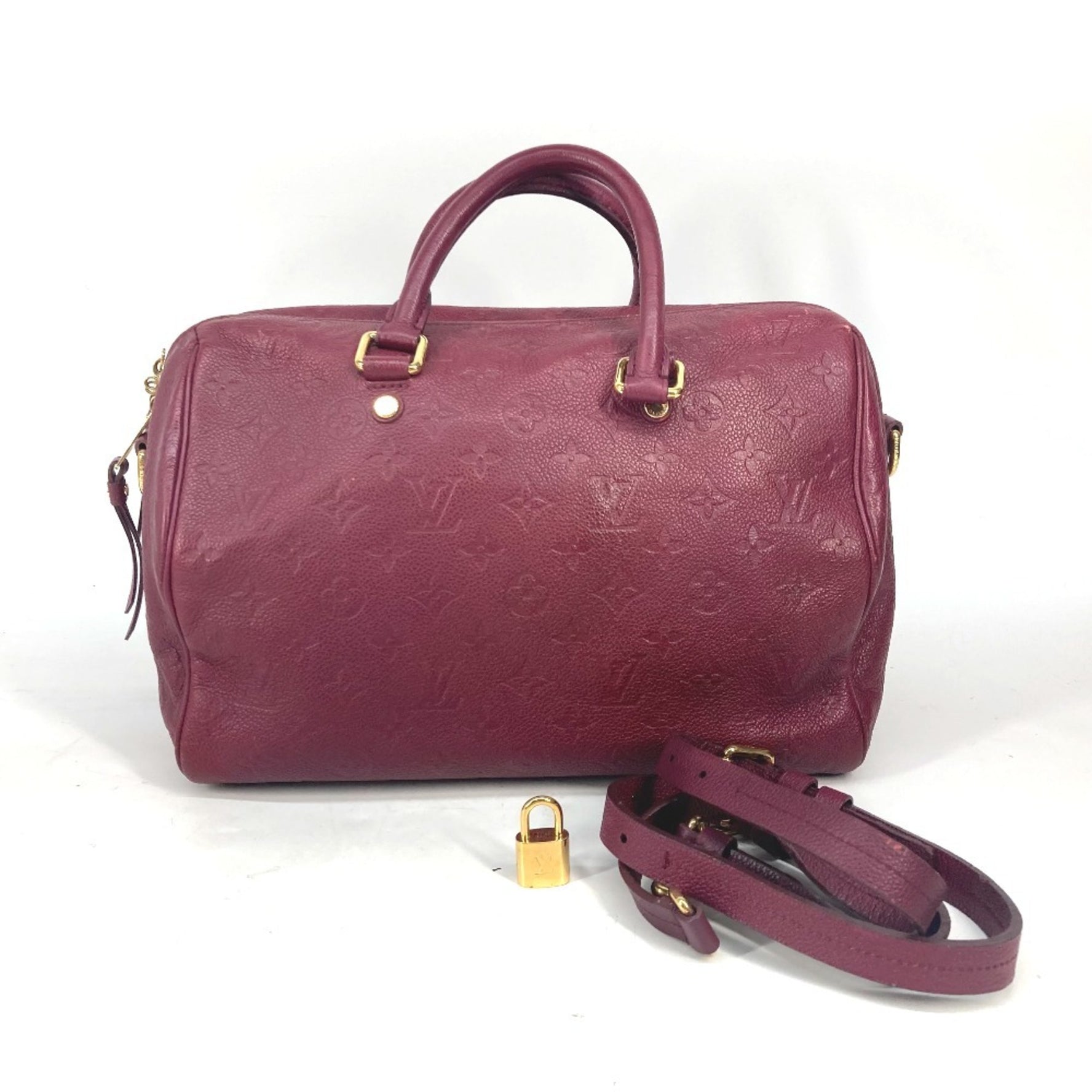 Louis Vuitton Monogram Empreinte Speedy Bandouliere 30 Bag Mini Boston Shoulder Crossbody Leather Wine Red