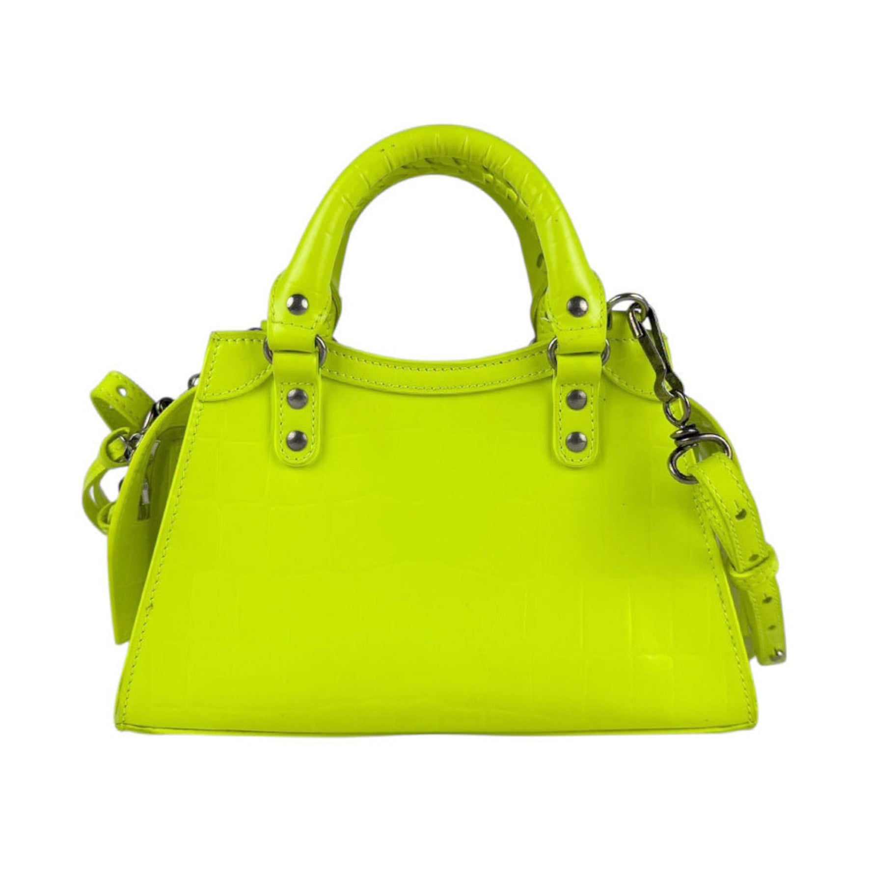 Balenciaga Neo Classic City Mini Handbag/Shoulder Bag in Embossed Leather, Neon Green/Yellow