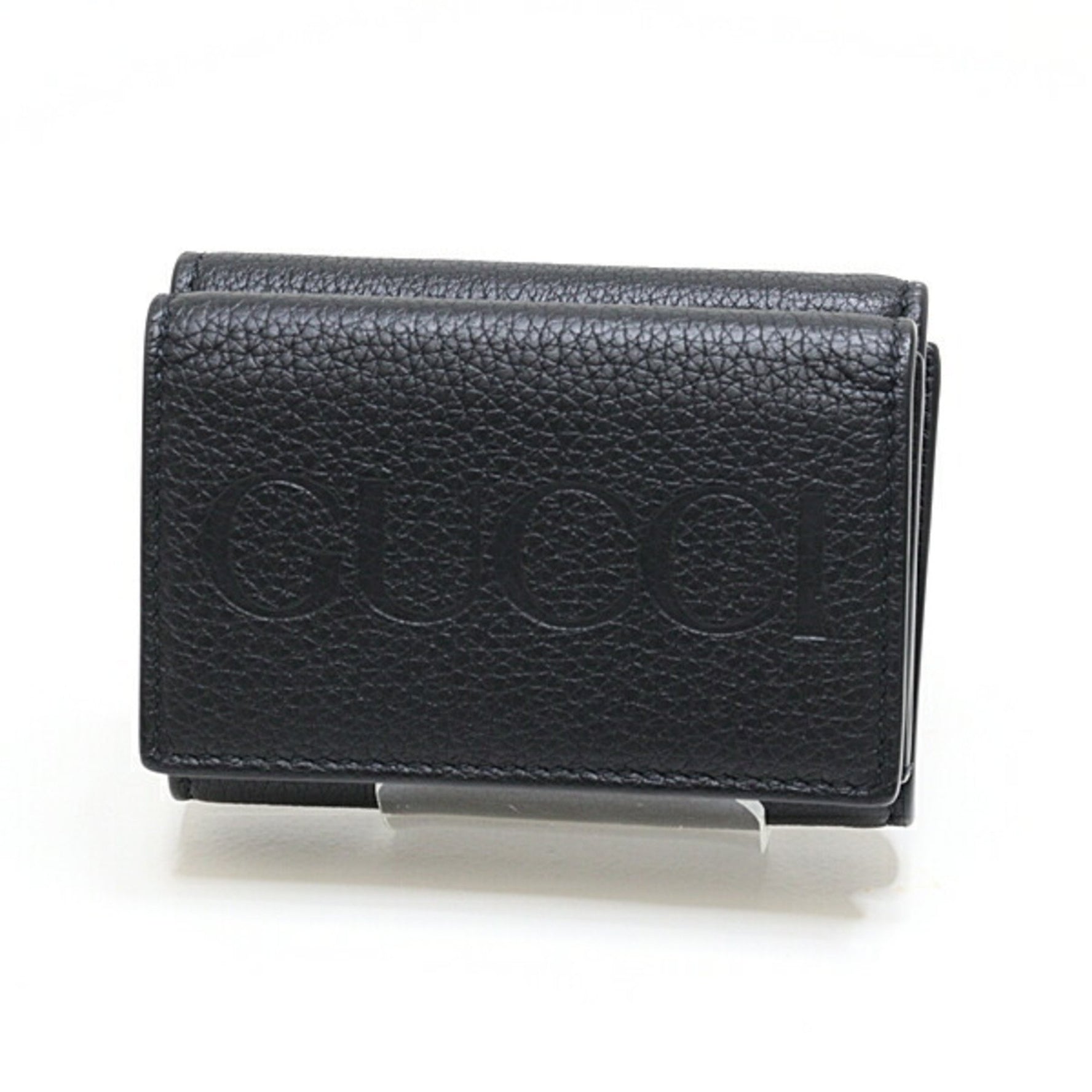GUCCI Embossed Mini Wallet Tri-fold Black Leather Like New