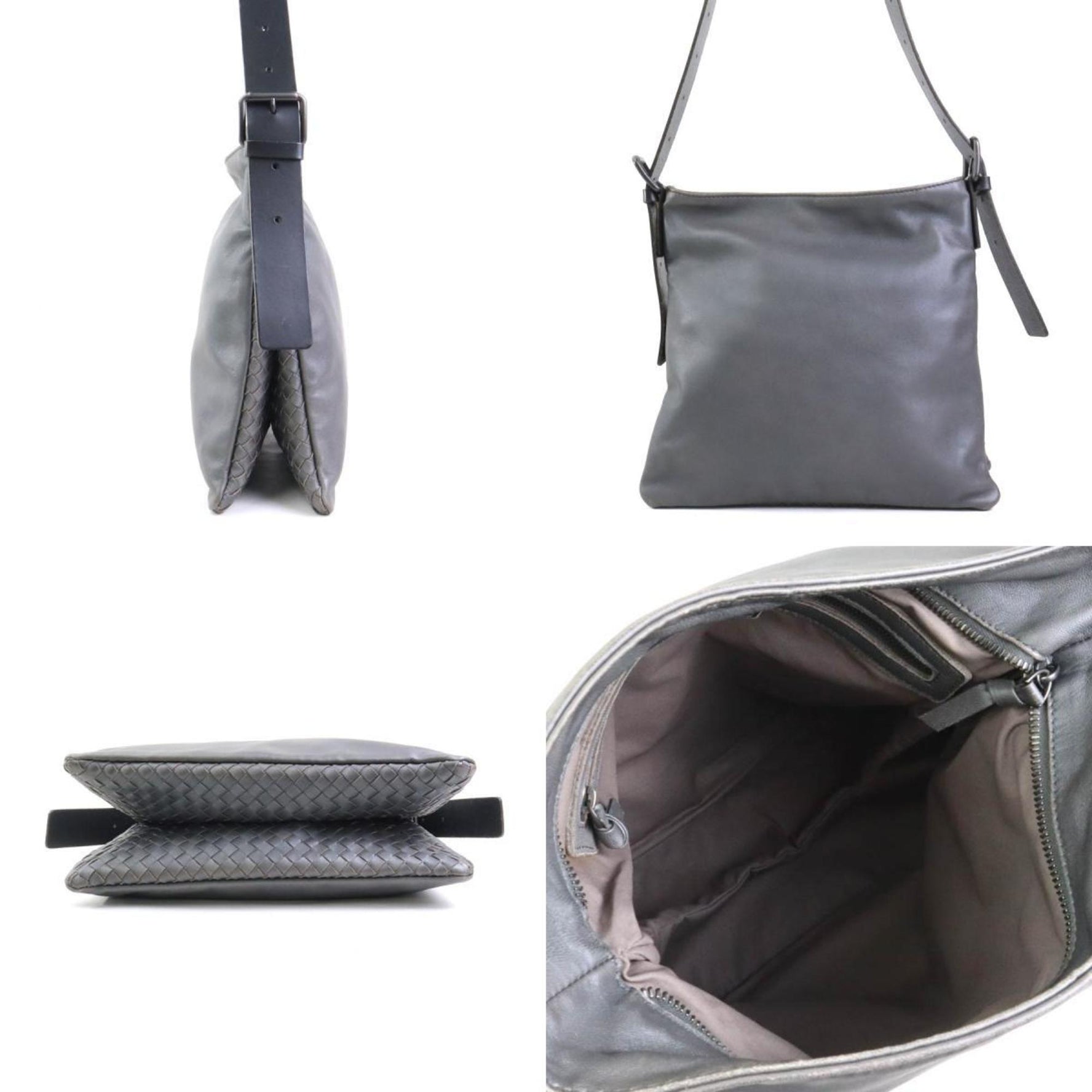 Bottega Veneta shoulder bag in grey and black leather, suitable for both men women