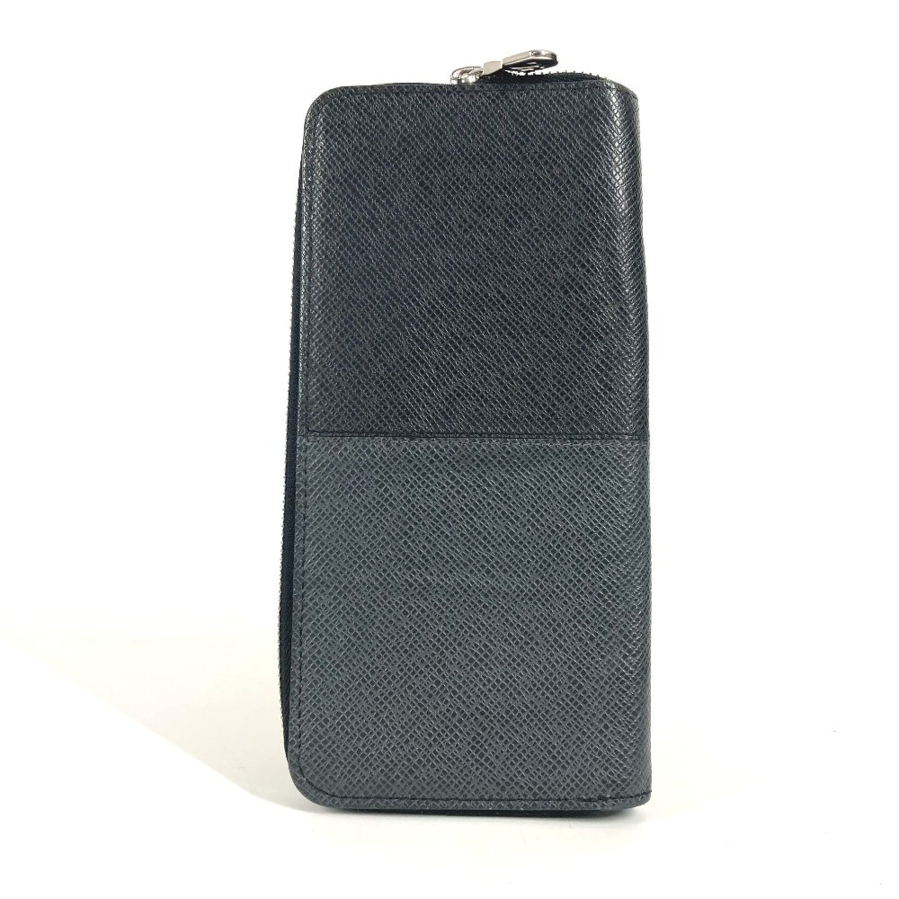 Louis Vuitton Taiga Trio Color Zipper Wallet Vertical Long Round Leather Men's Noir Black