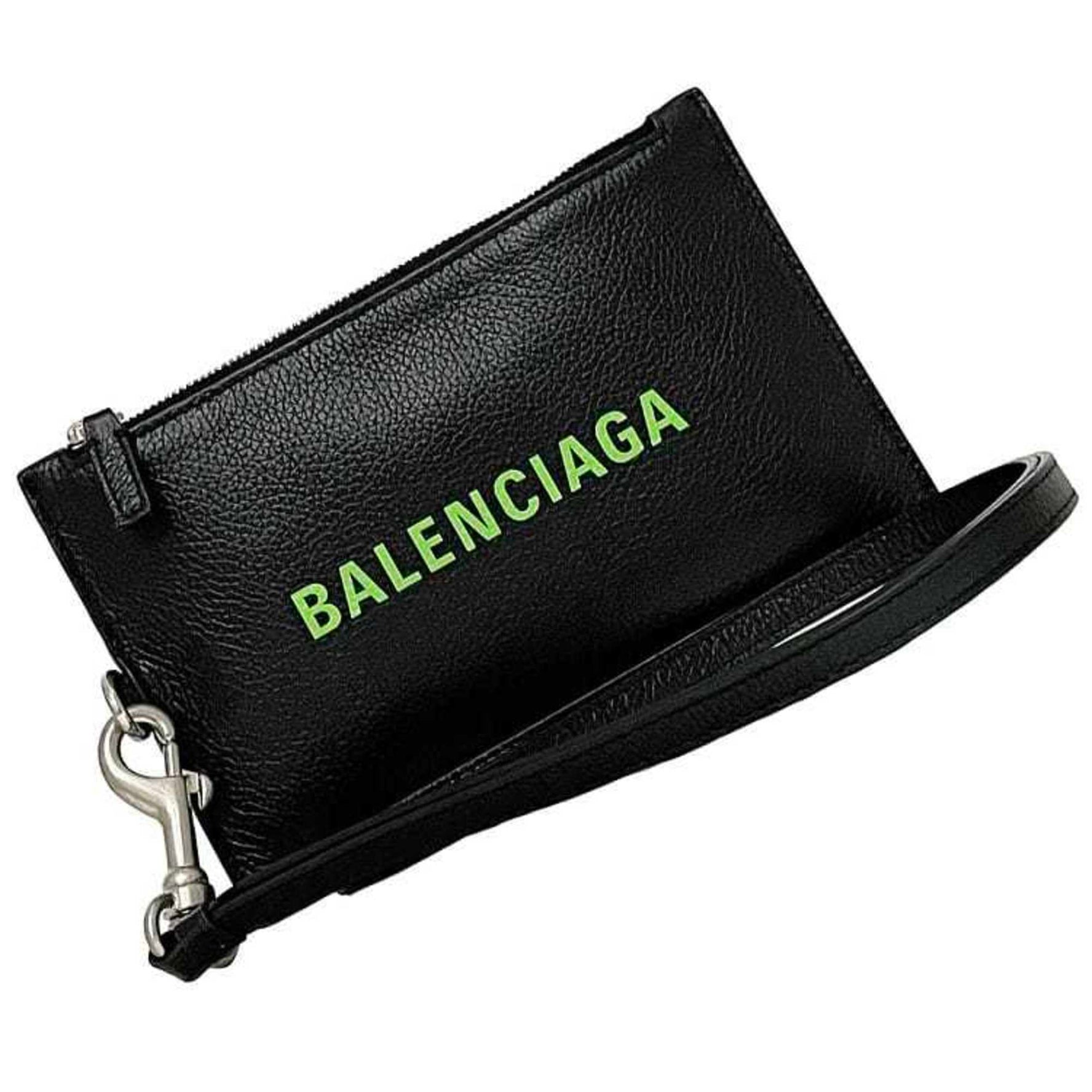 Balenciaga Pass Case Leather 1063 T Card Pouch Coin with Strap