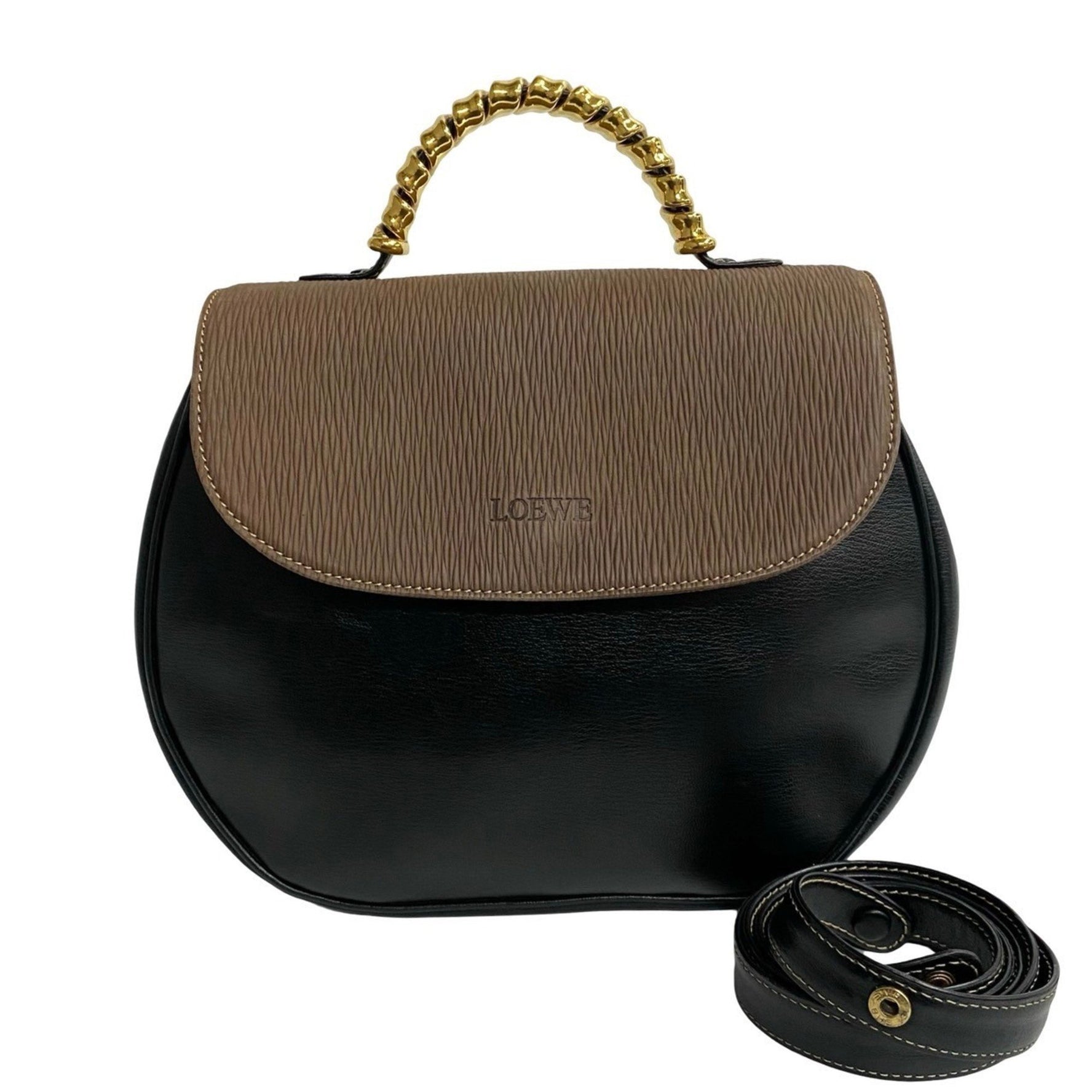 LOEWE Velázquez Logo Leather Genuine Handbag/Shoulder Bag in Two-Tone Black and Brown
